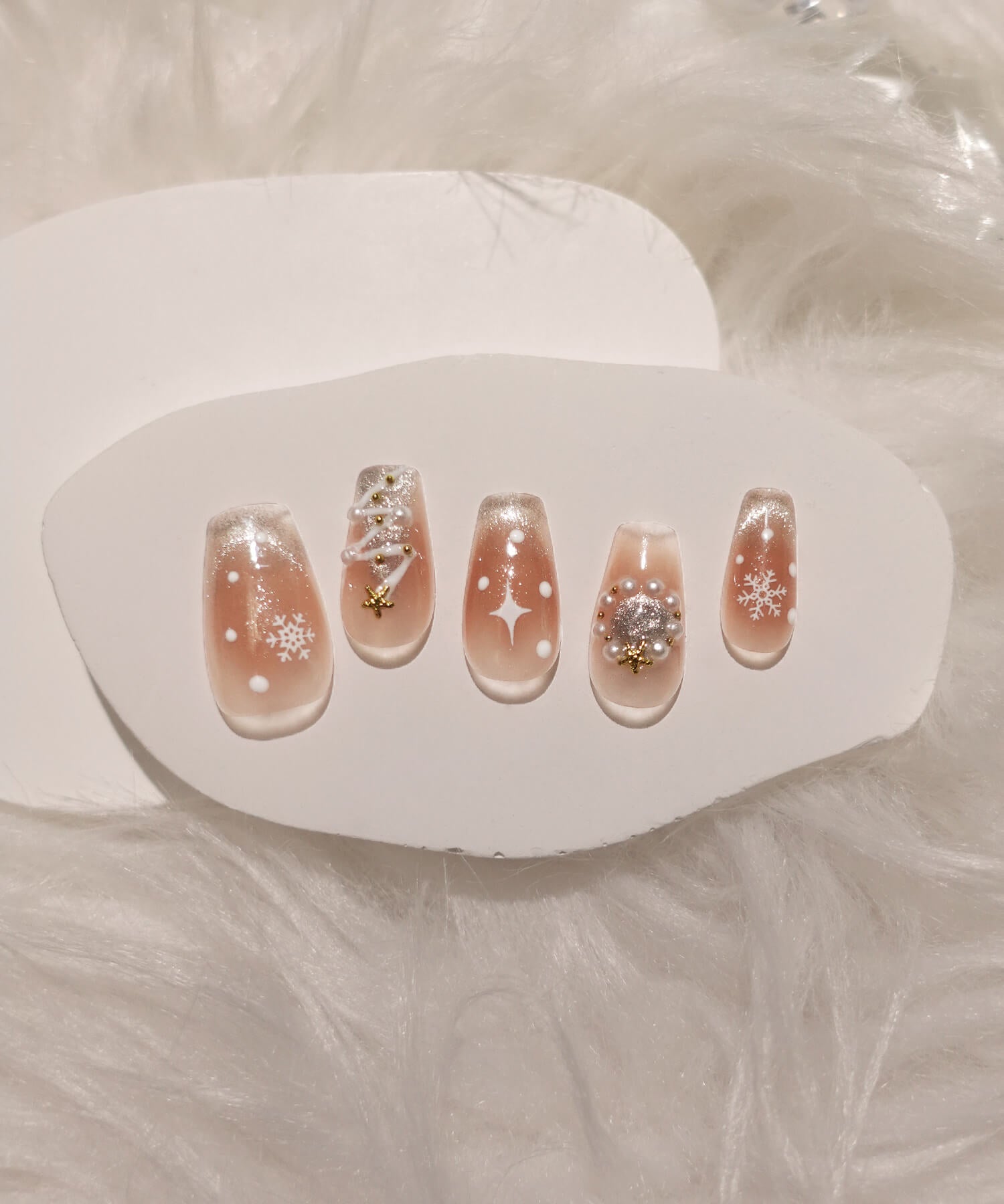 【当日発送】水光ネイルマグネットフレンチツリースノーパールクリスマスバレリーナネイルチップ