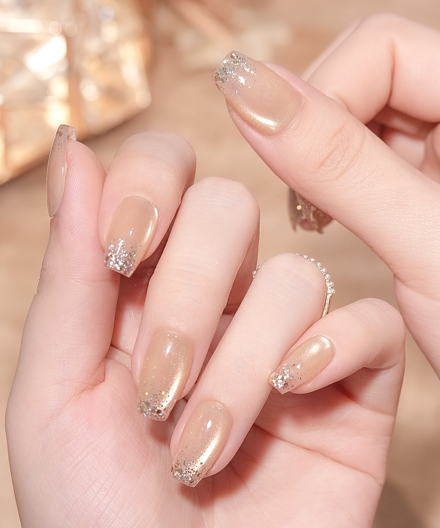 【一部当日発送】水光ネイルピンクマグネットホロラメグラデーションバレリーナネイルチップ