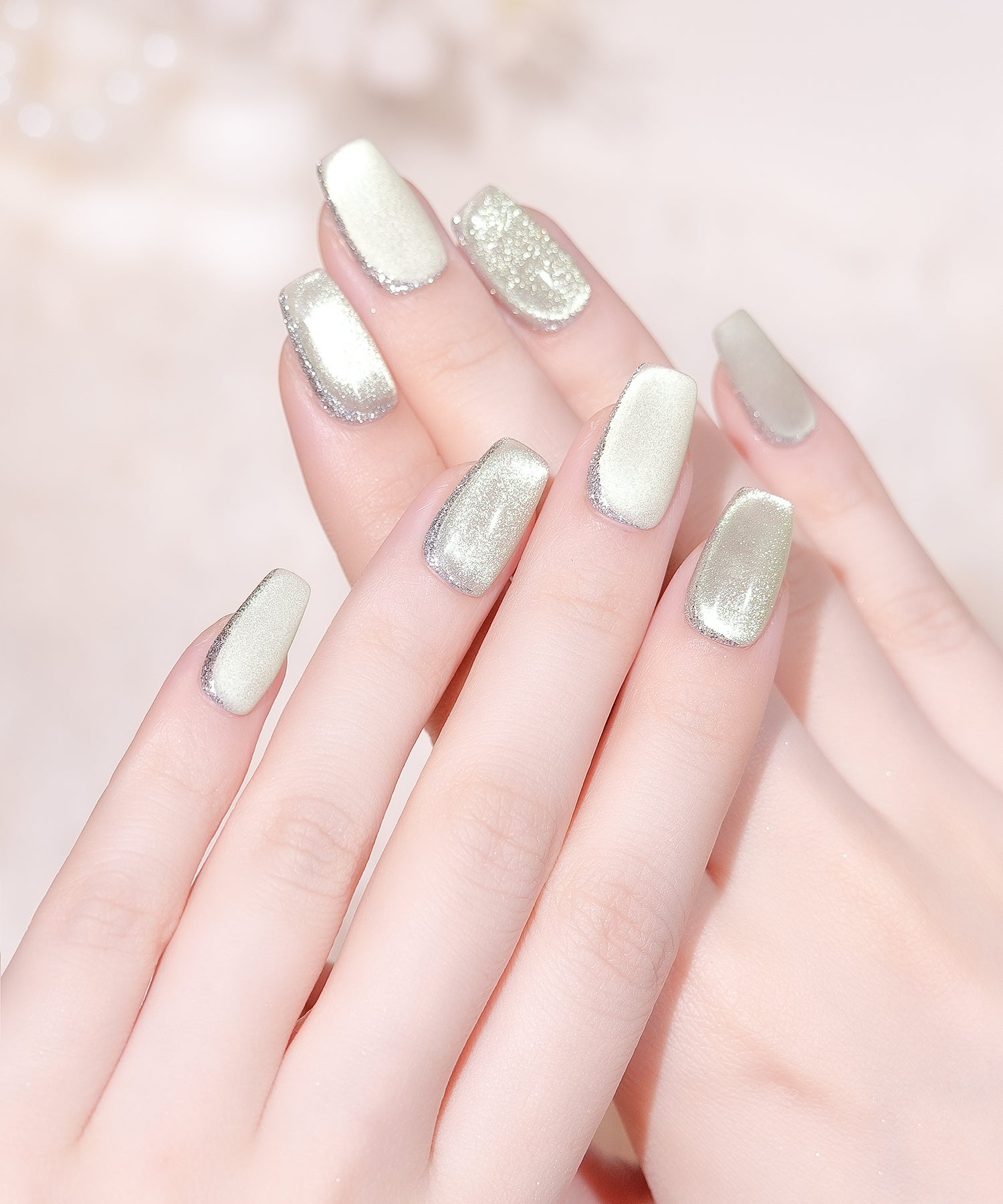 【当日発送】水光ネイルライトグリーンマグネットラメバレリーナネイルチップ