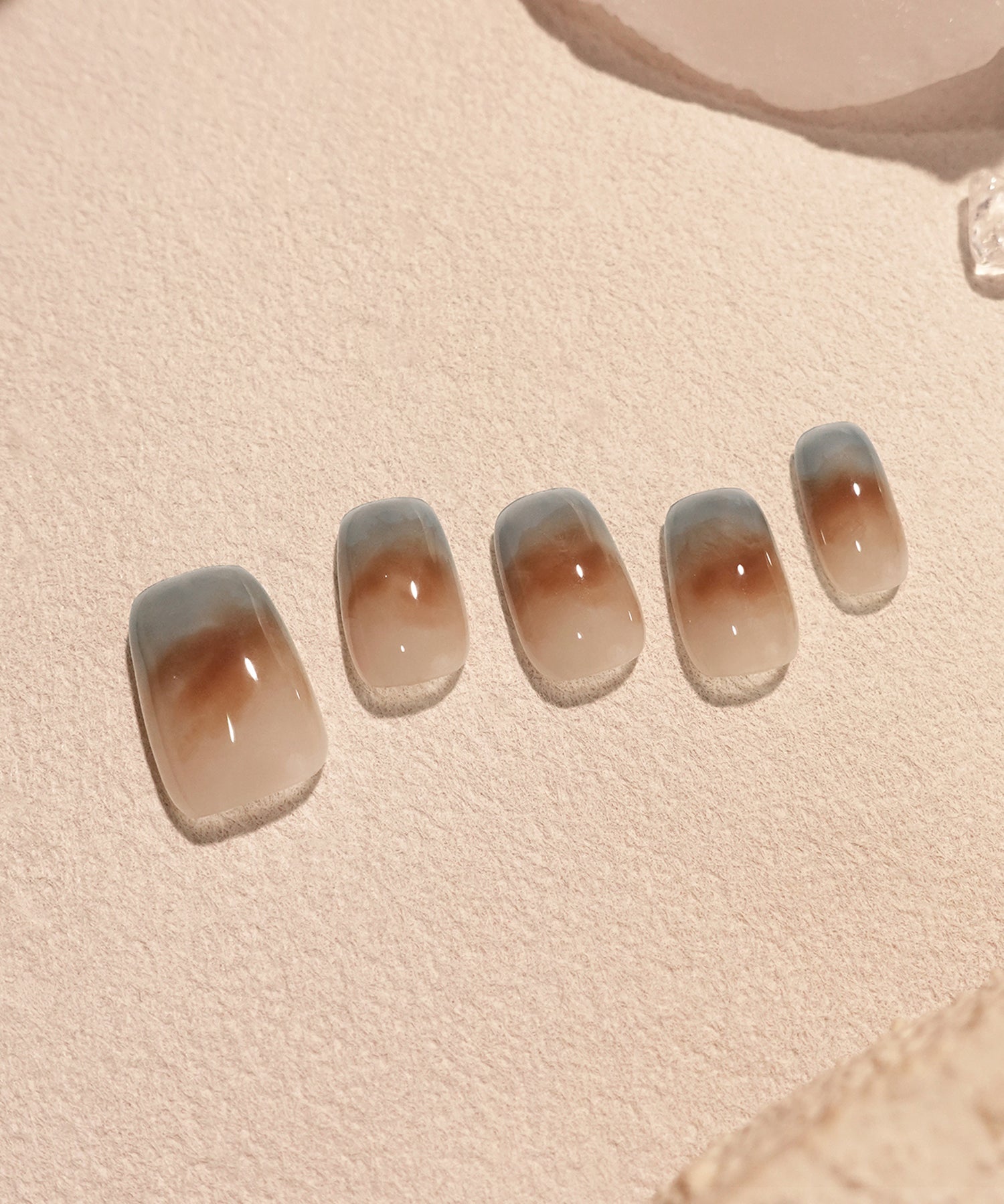 【予約販売】水光ネイルブルーブラウンインクグラデーションニュアンススクエアネイルチップ