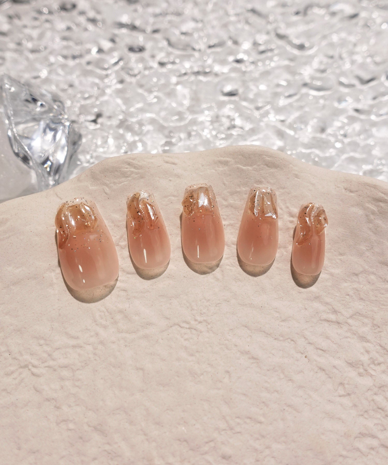 【当日発送】水光ネイルピンクオレンジチークストーンワンホンバレリーナネイルチップ