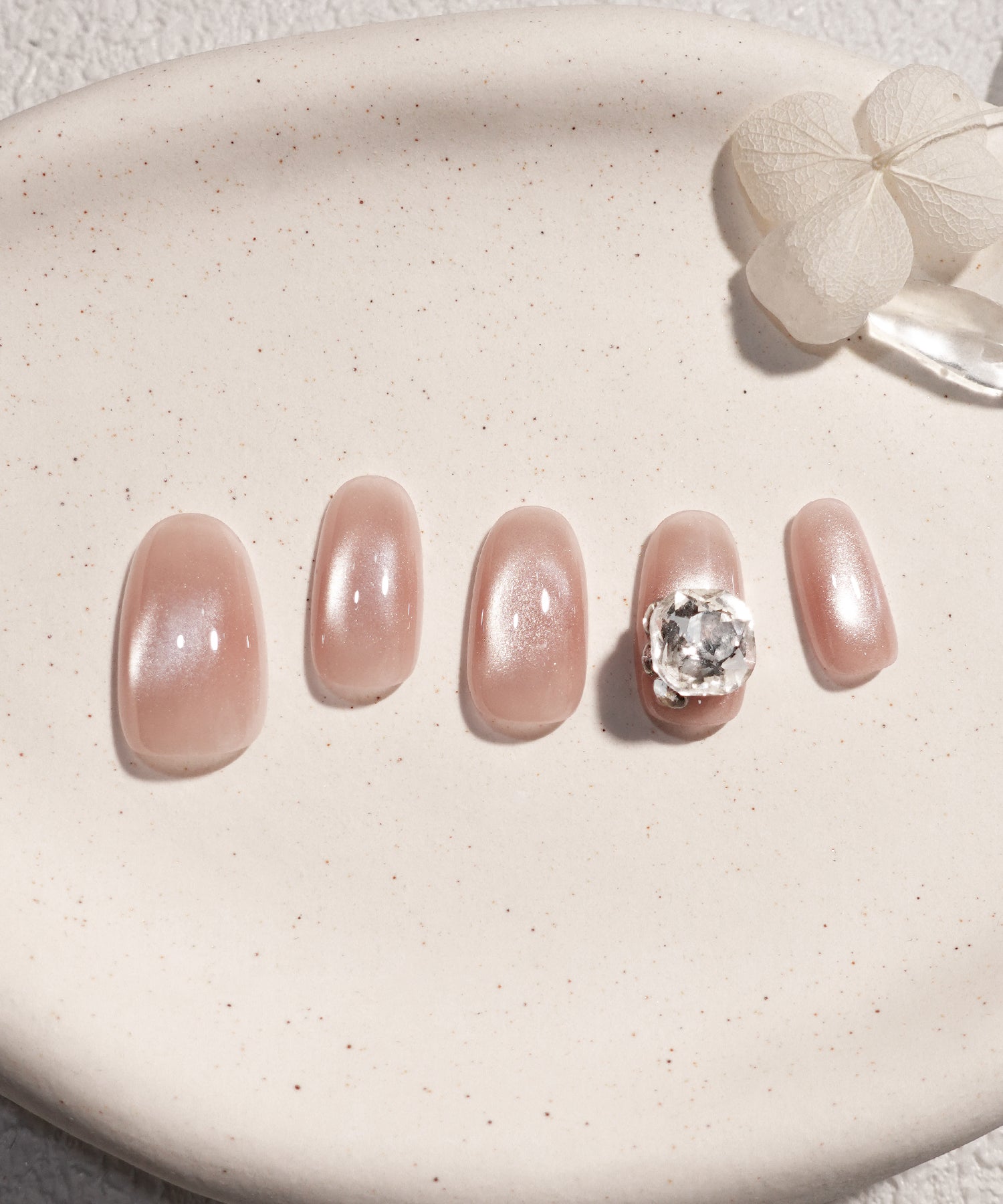 【当日発送】水光ネイルピンクマグネットワンカラービジューオーバルネイルチップ