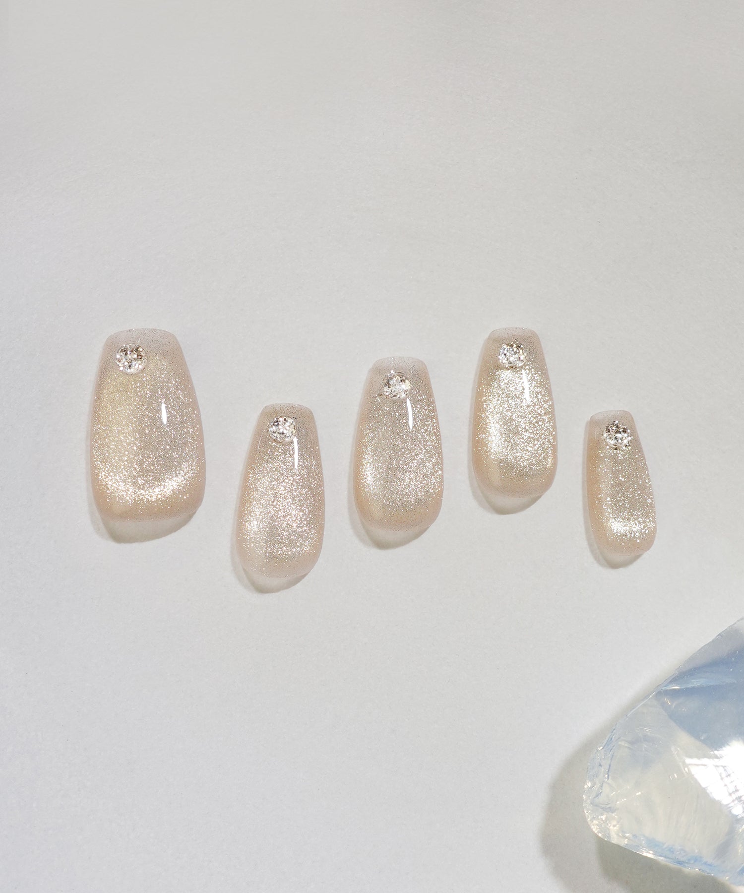 【当日発送】水光ネイルシャンパンゴールドマグネットワンカラーストーンバレリーナネイルチップ