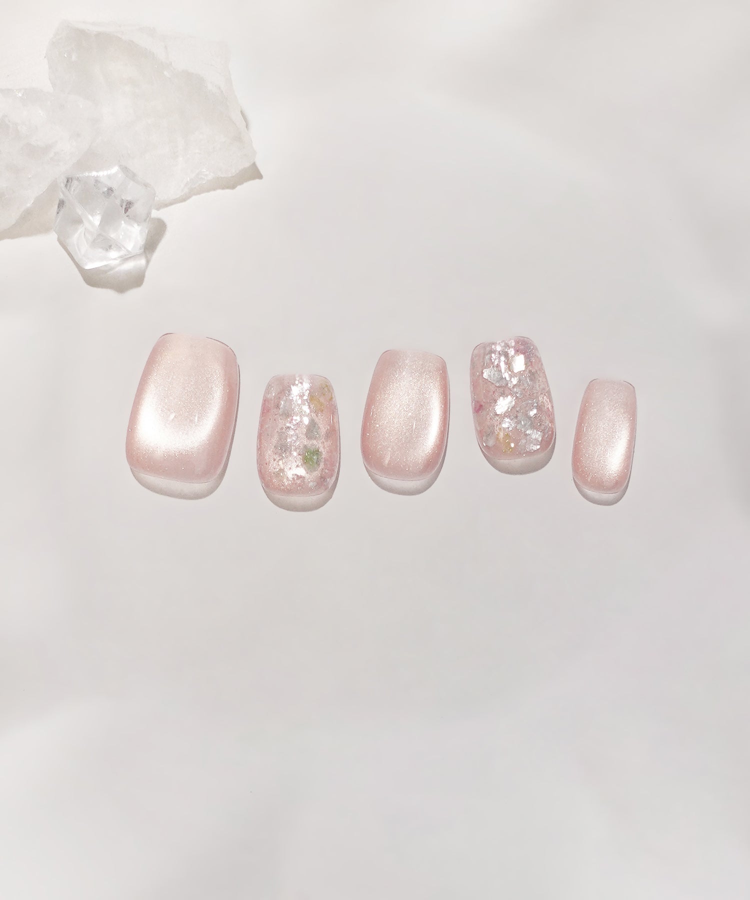 【当日発送】水光ネイルピンクマグネットオーロラホログラムシェルショートスクエアネイルチップ