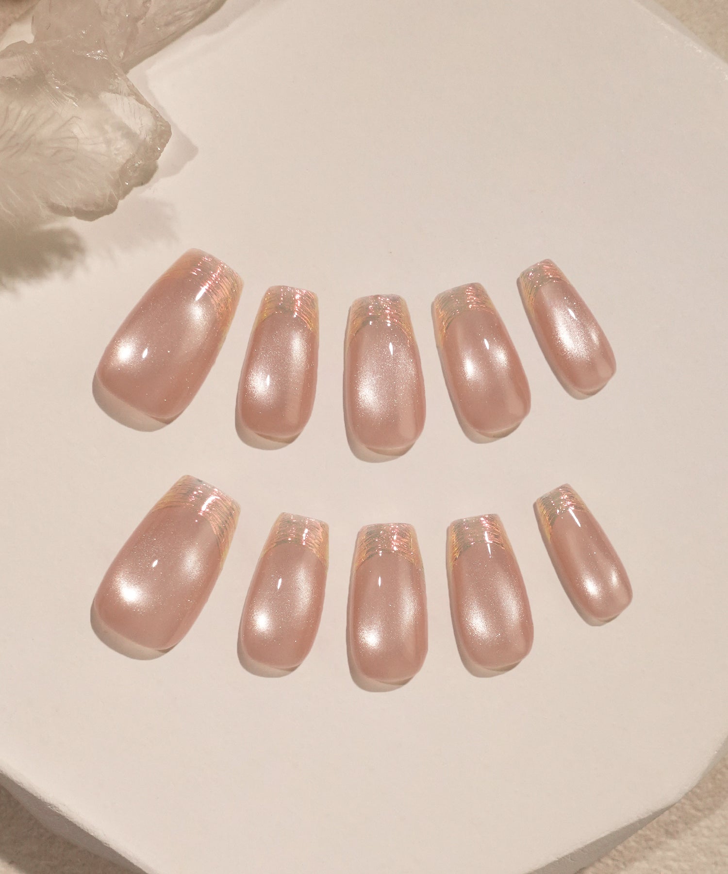 【当日発送】水光ネイルピンクマグネットオーロラミラーフレンチバレリーナネイルチップ