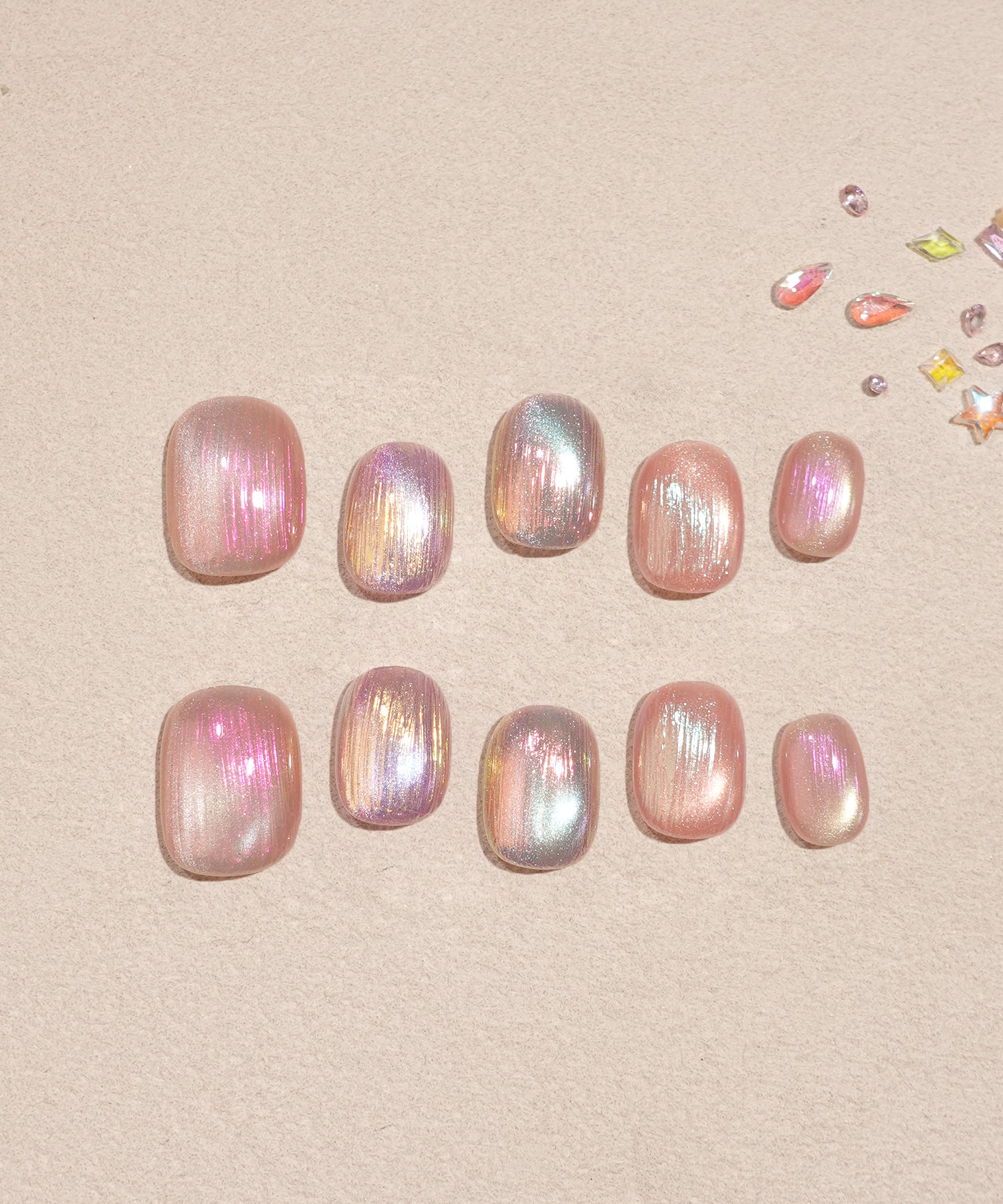 【当日発送】水光ネイルピンクマグネットオーロラシアーラインショートラウンドネイルチップ