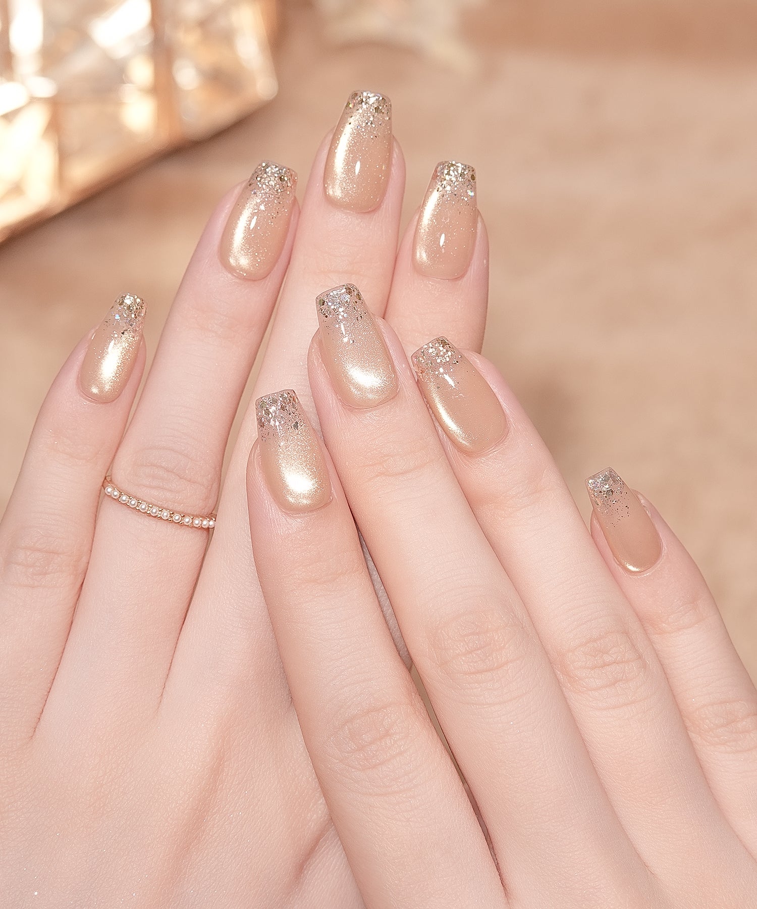 【一部当日発送】水光ネイルピンクマグネットホロラメグラデーションバレリーナネイルチップ