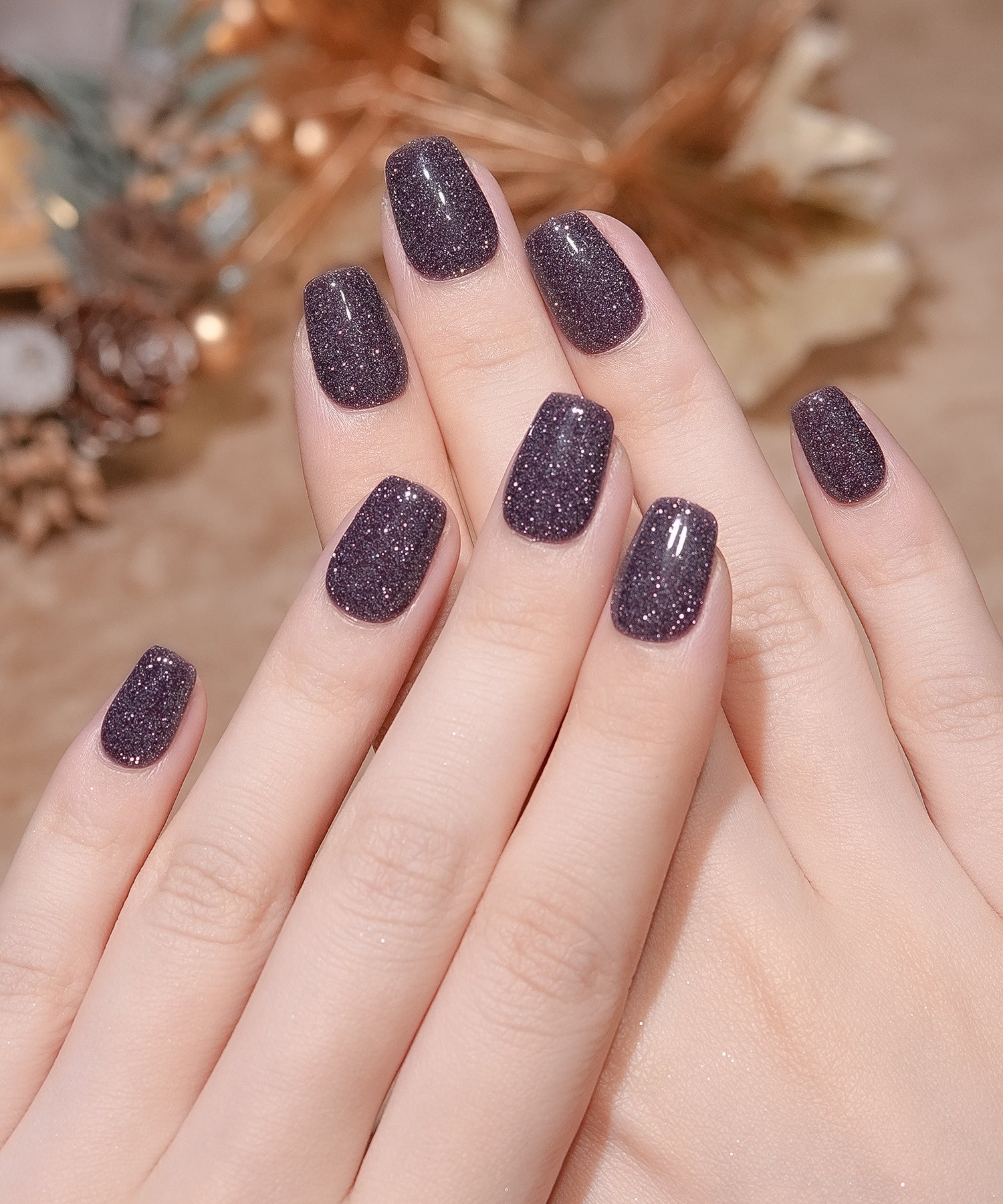 【当日発送】水光ネイルダークパープルワンカラーラメスクエアネイルチップ