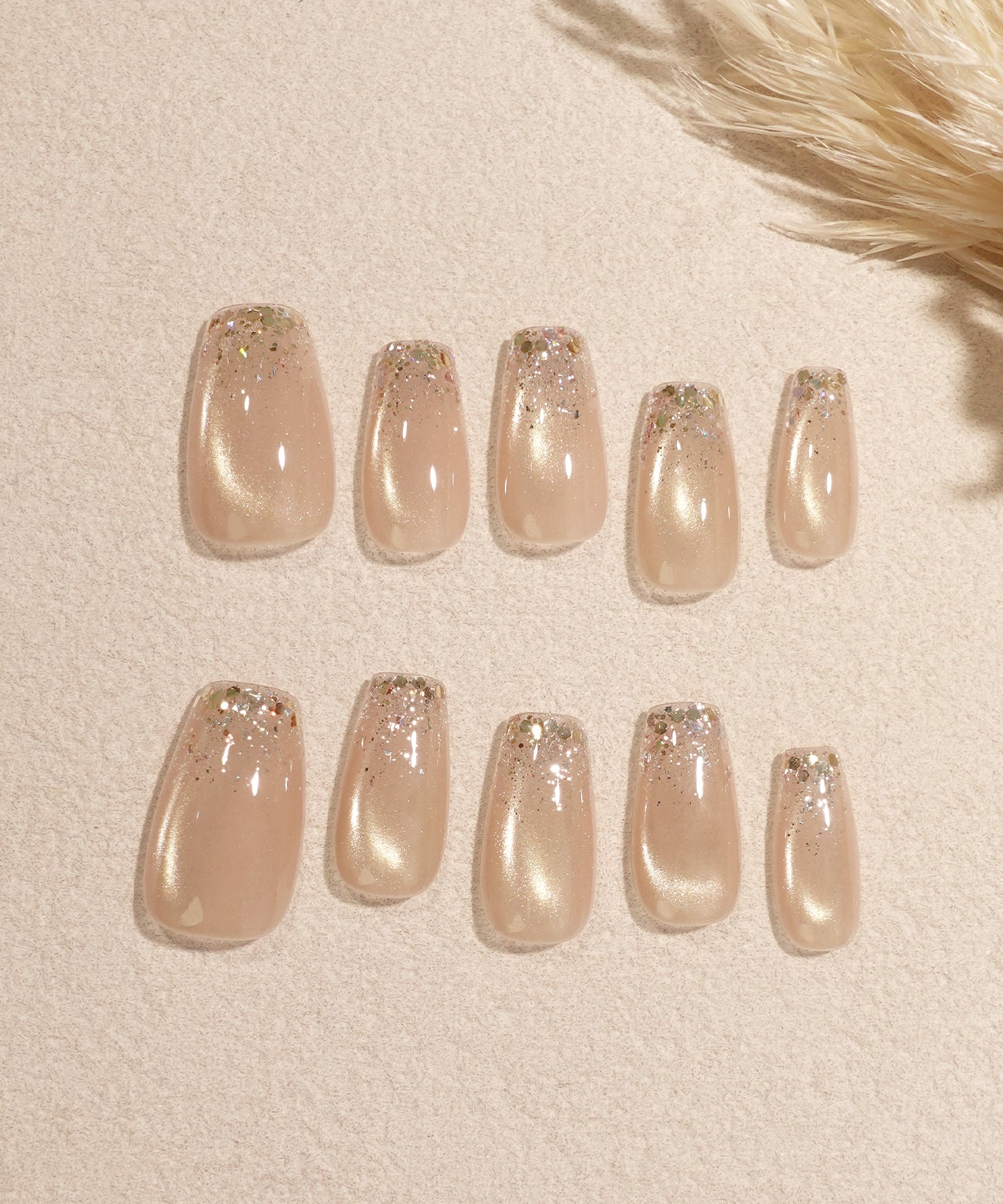 【一部当日発送】水光ネイルピンクマグネットホロラメグラデーションバレリーナネイルチップ