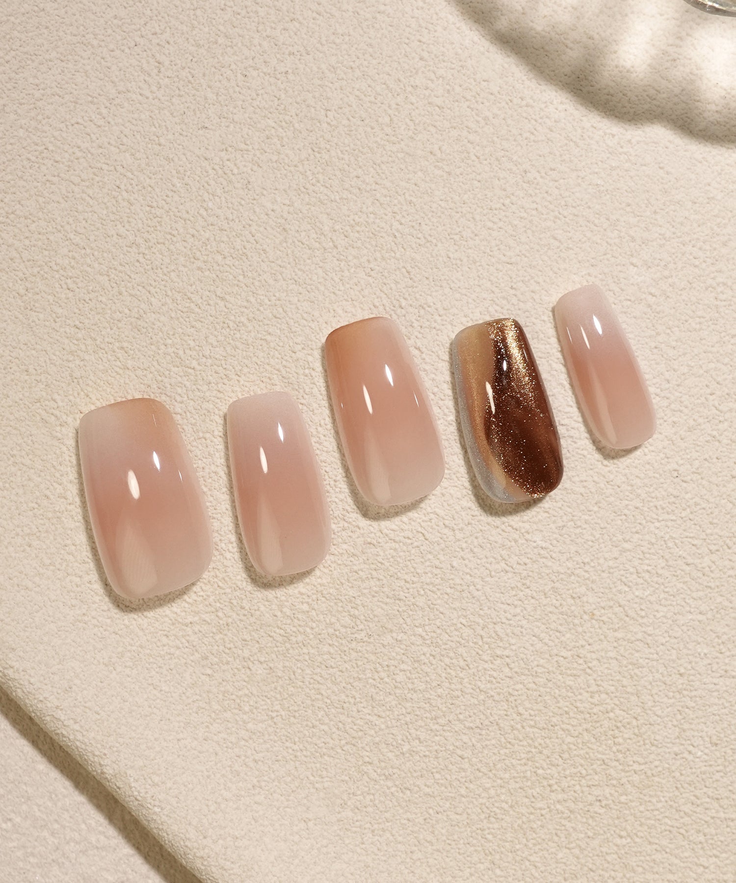 【当日発送】水光ネイルピンクベージュブラウンニュアンスグラデーションマグネットスクエアオフネイルチップ