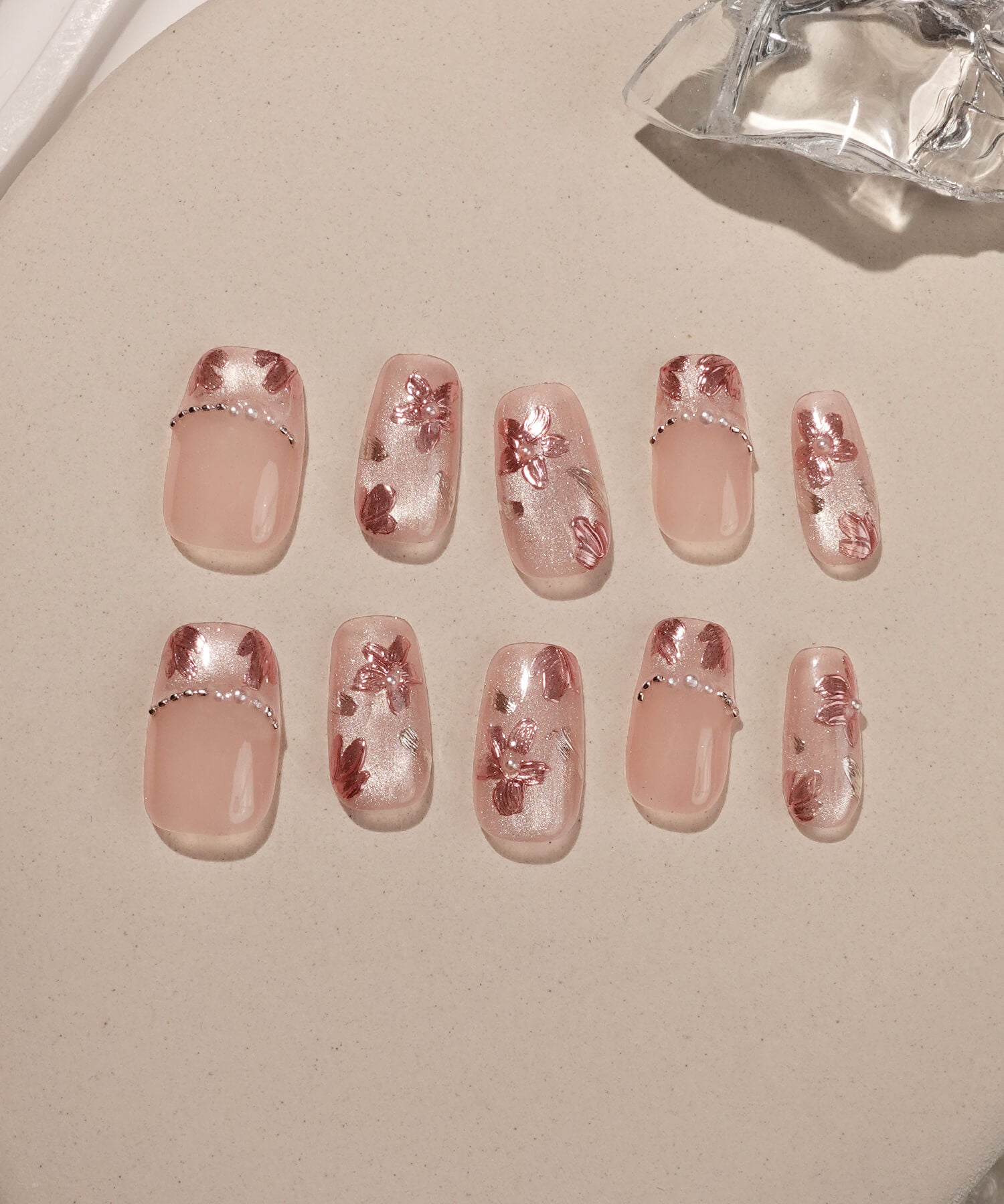 【一部当日発送】水光ネイルピンクマグネットフラワーミラーアートスクエアネイルチップ