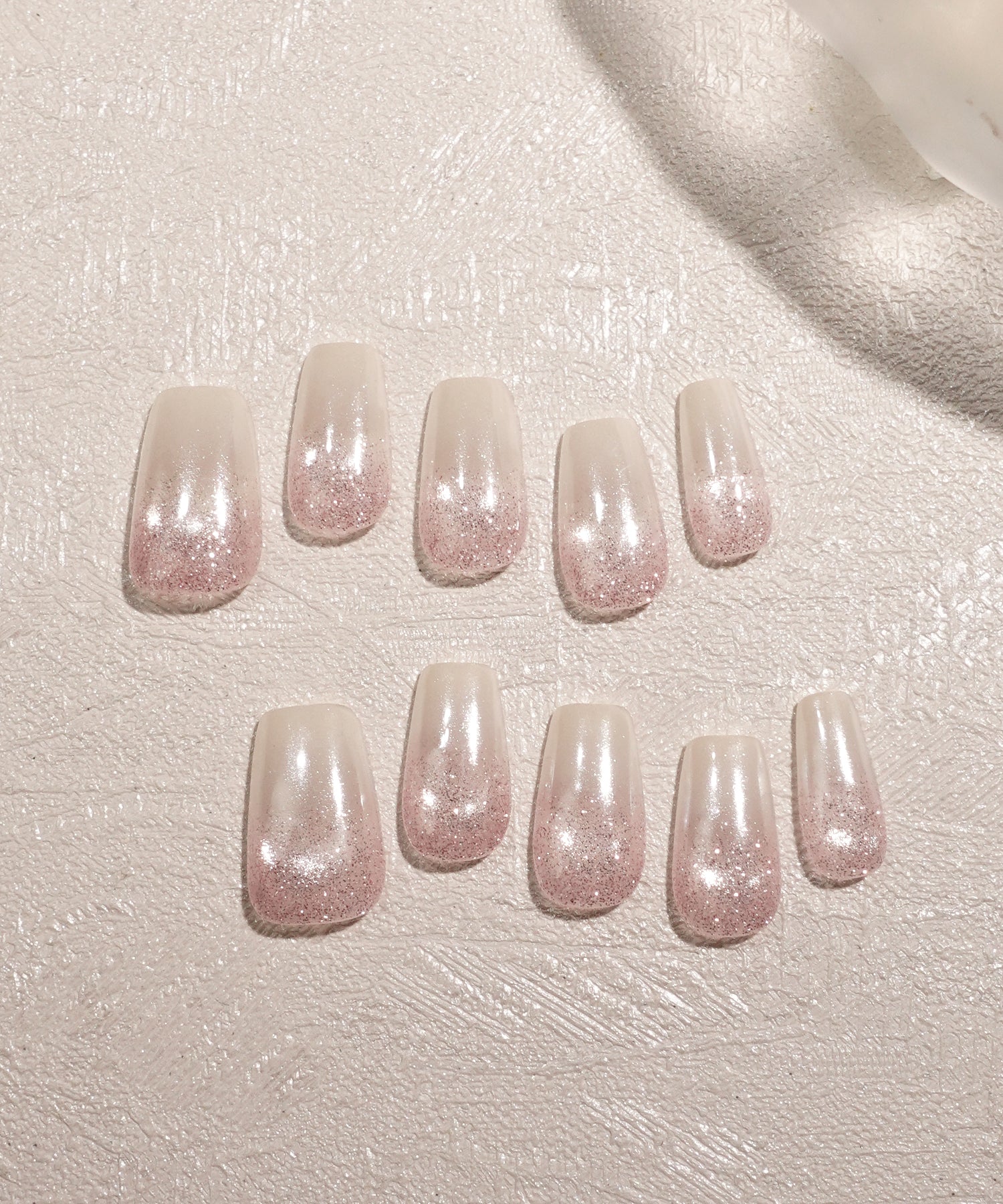 【当日発送】水光ネイルピンクホワイトグラデーションピンクラメバレリーナネイルチップ