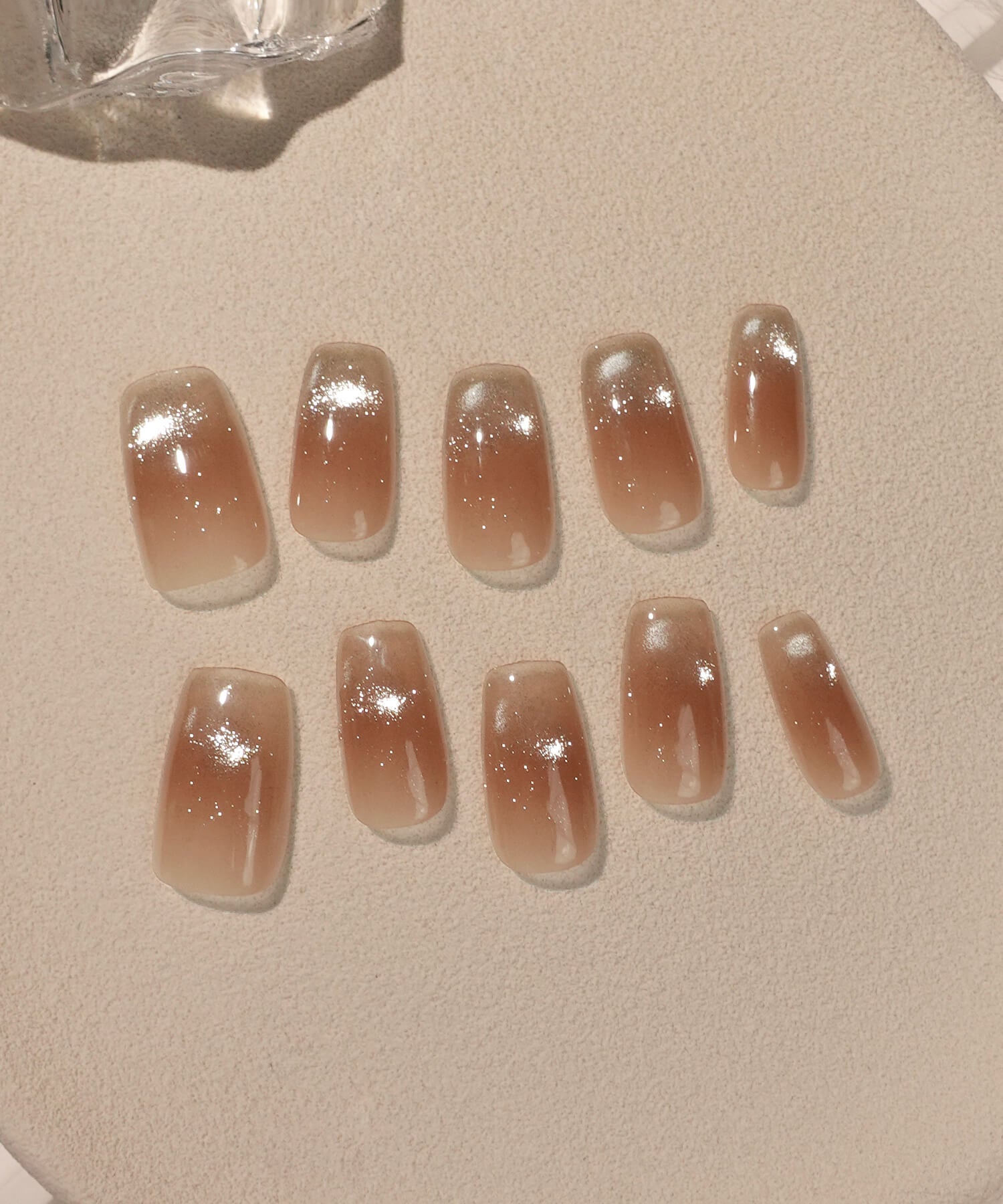 【SOLD OUT】水光ネイルオレンジピンクハーフマグネットグラデーションシンプルスクエアネイルチップ