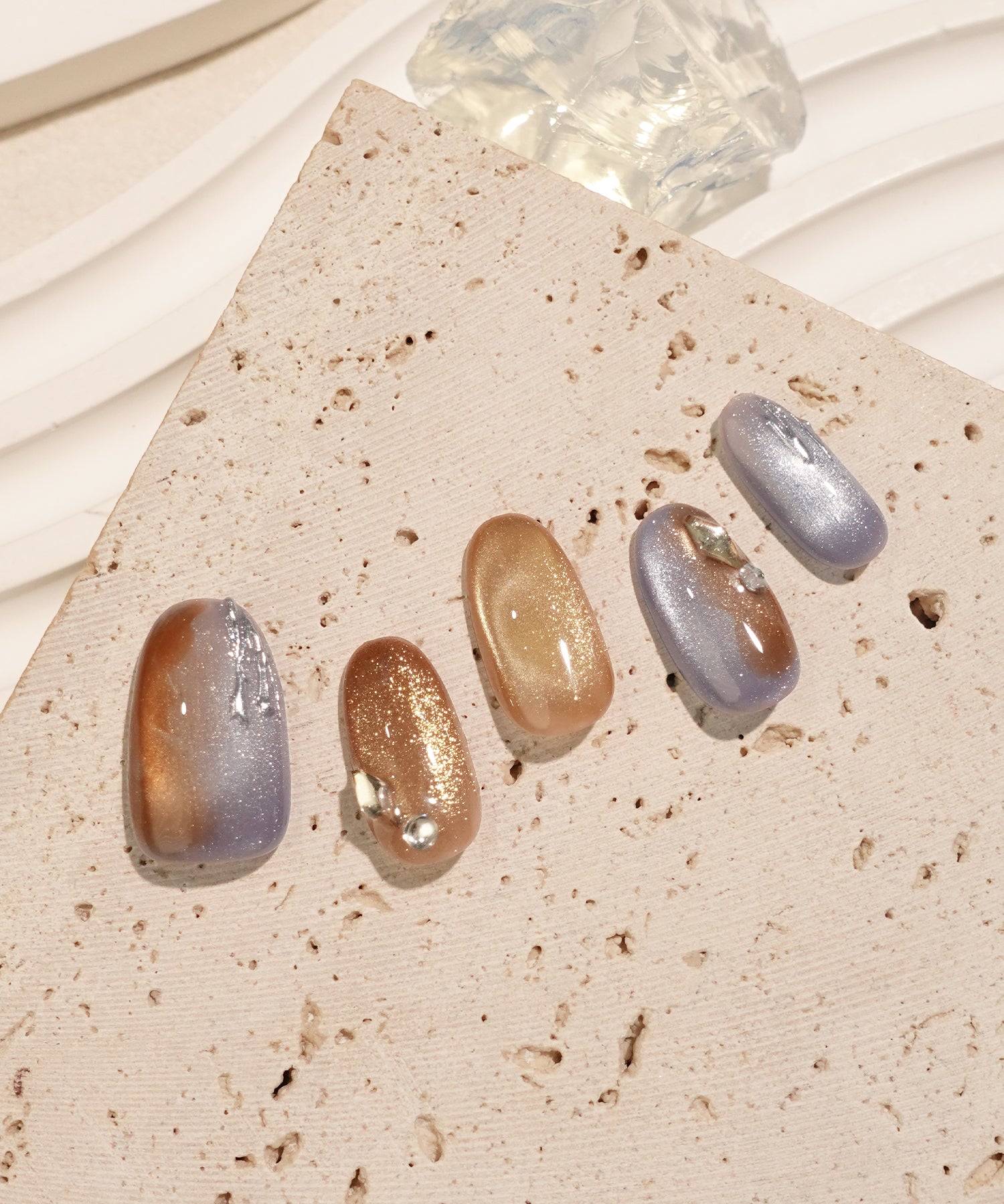 【COMING SOON】水光ネイルスモーキーカラーグラデーションマグネットストーンオーバルネイルチップ