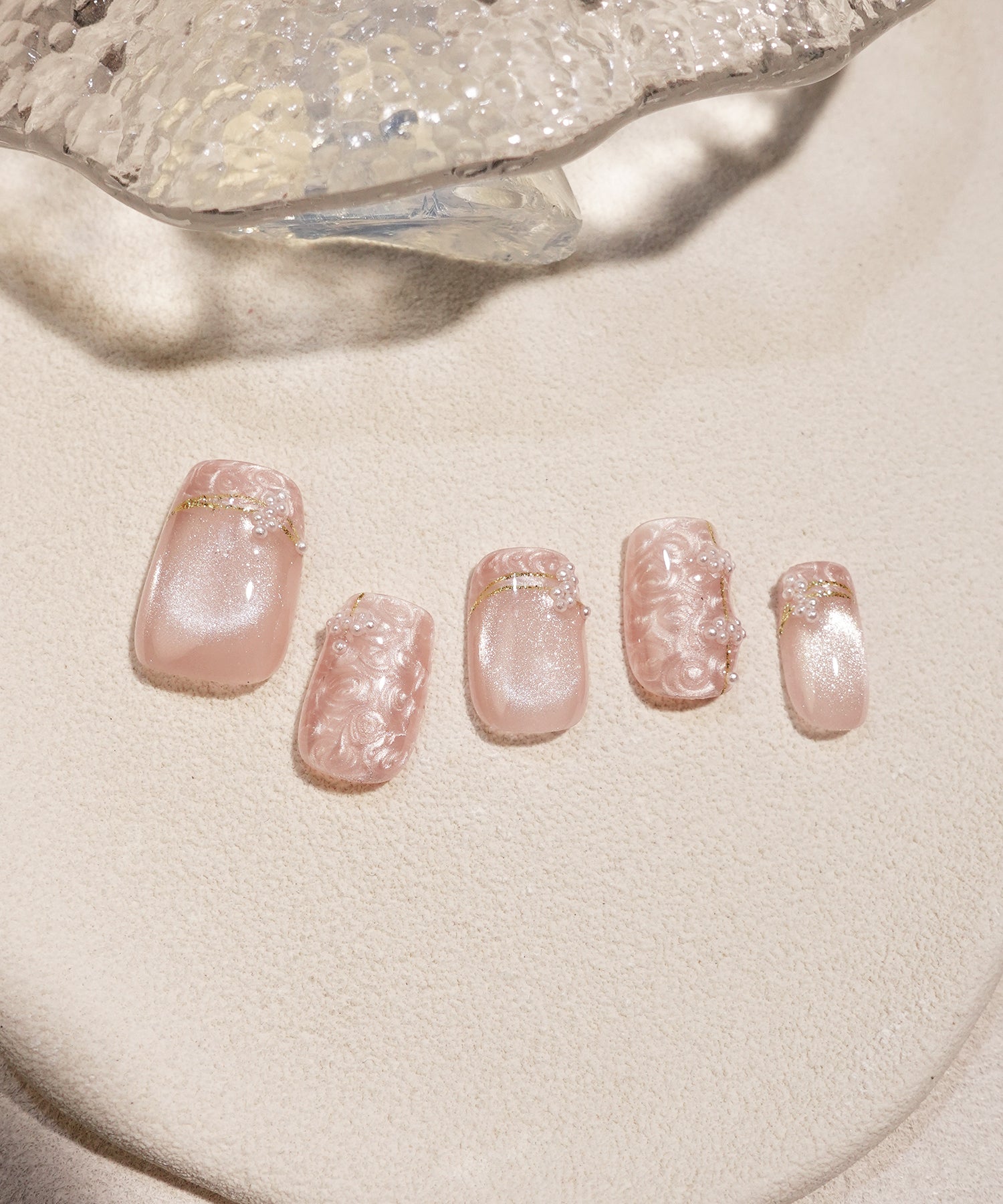 【一部当日発送】水光ネイルピンクマグネットジェムストーンパールアートショートスクエアネイルチップ