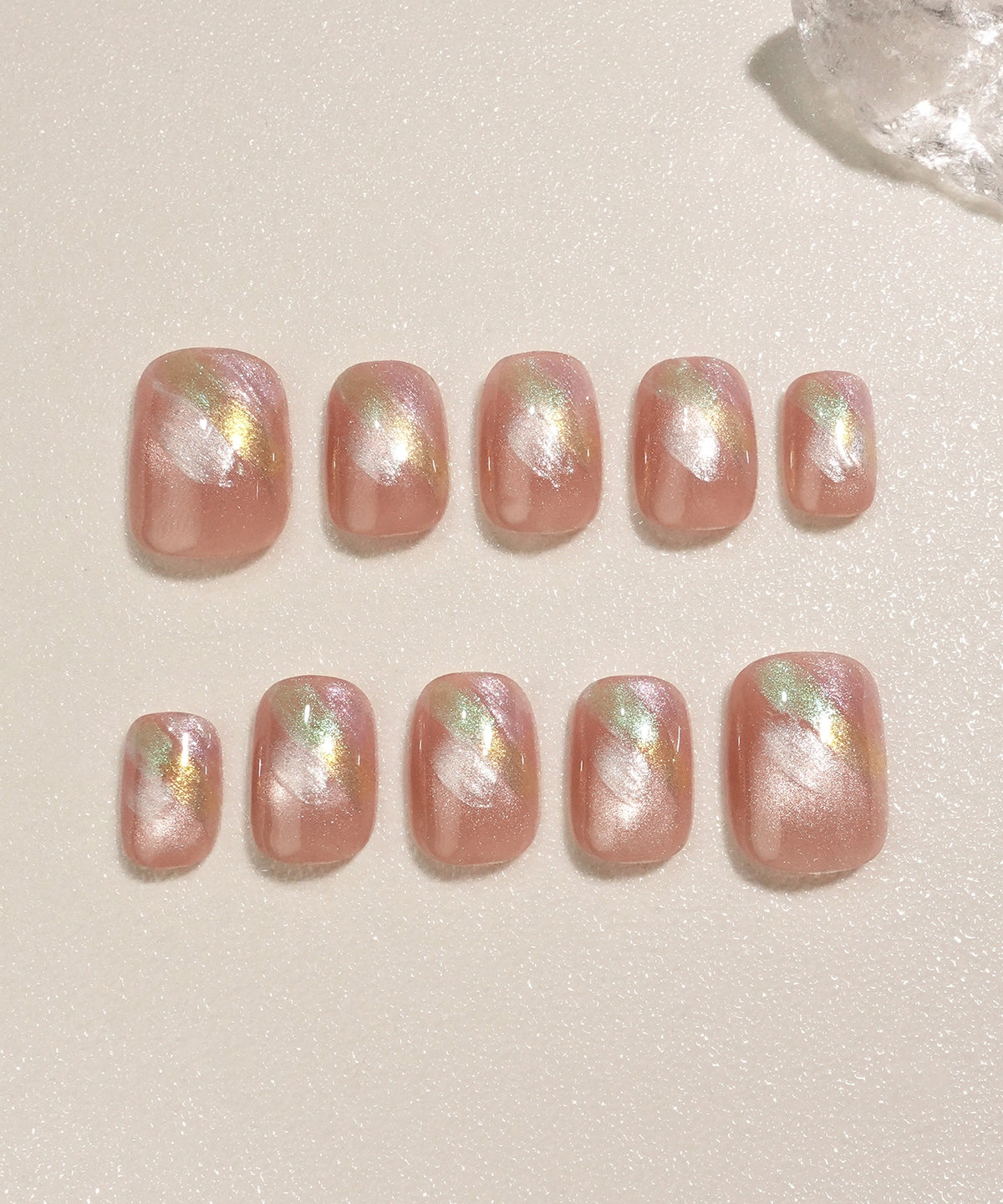 【Same-day shipping】 Water-gloss pink sheer pearl paint touch short square nail tips