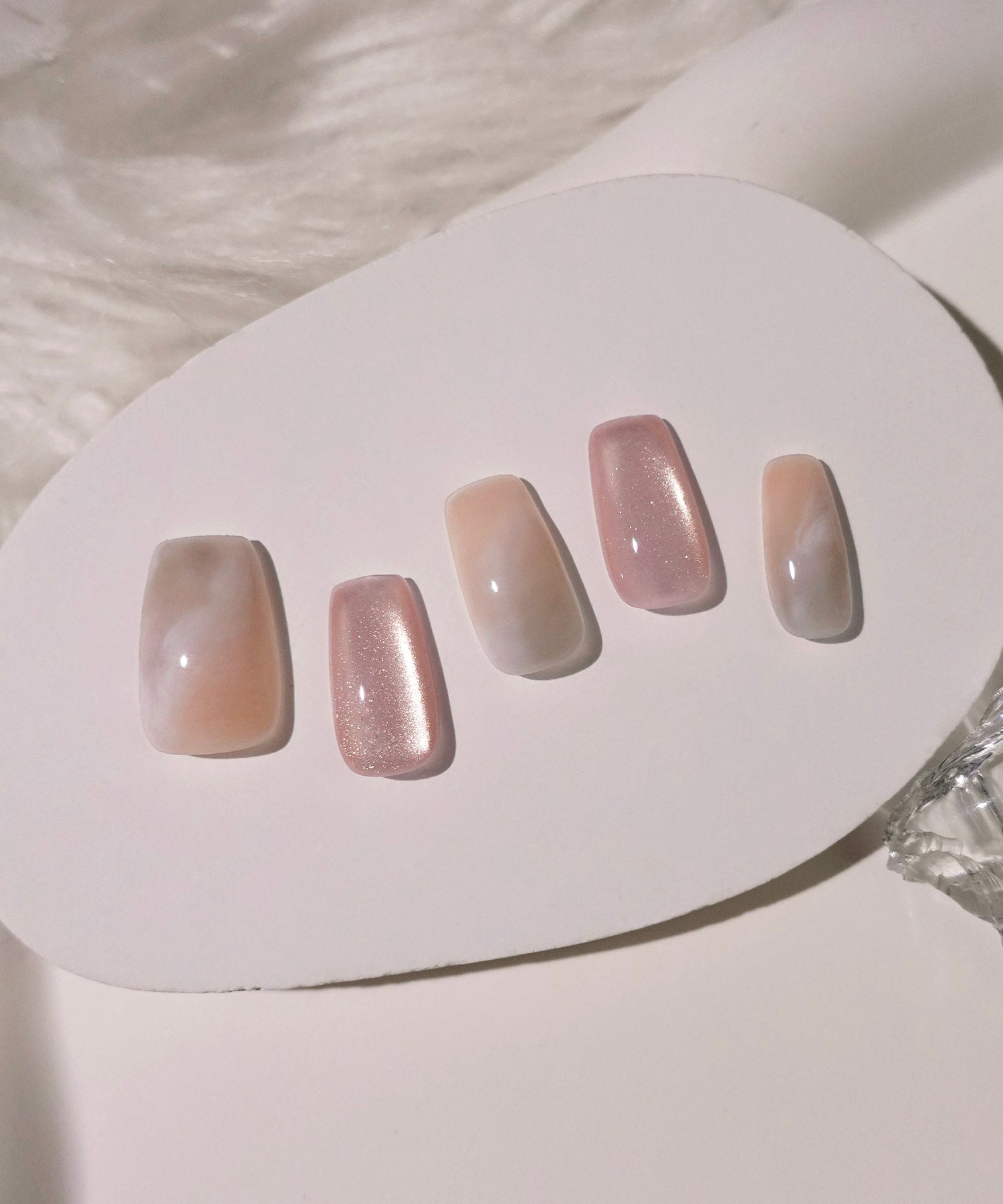 【当日発送】水光ネイルピンクアイボリーマグネットニュアンスタイダイスクエアネイルチップ