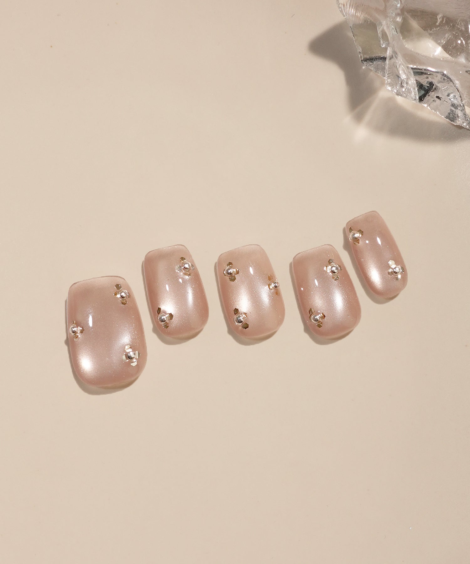 【当日発送】水光ネイルピンクワンカラーフラワーライクパールホロスクエアネイルチップ