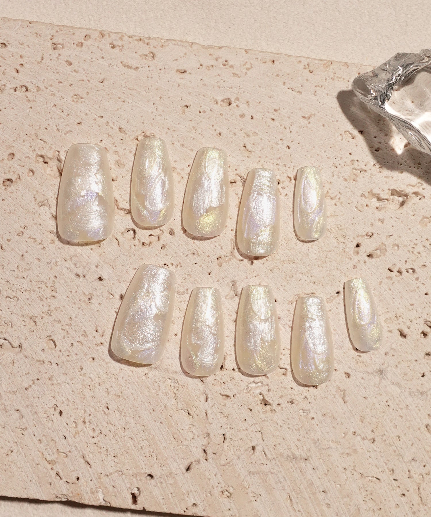 【当日発送】水光ネイルミルキーホワイトベースオーロラペイントバレリーナネイルチップ