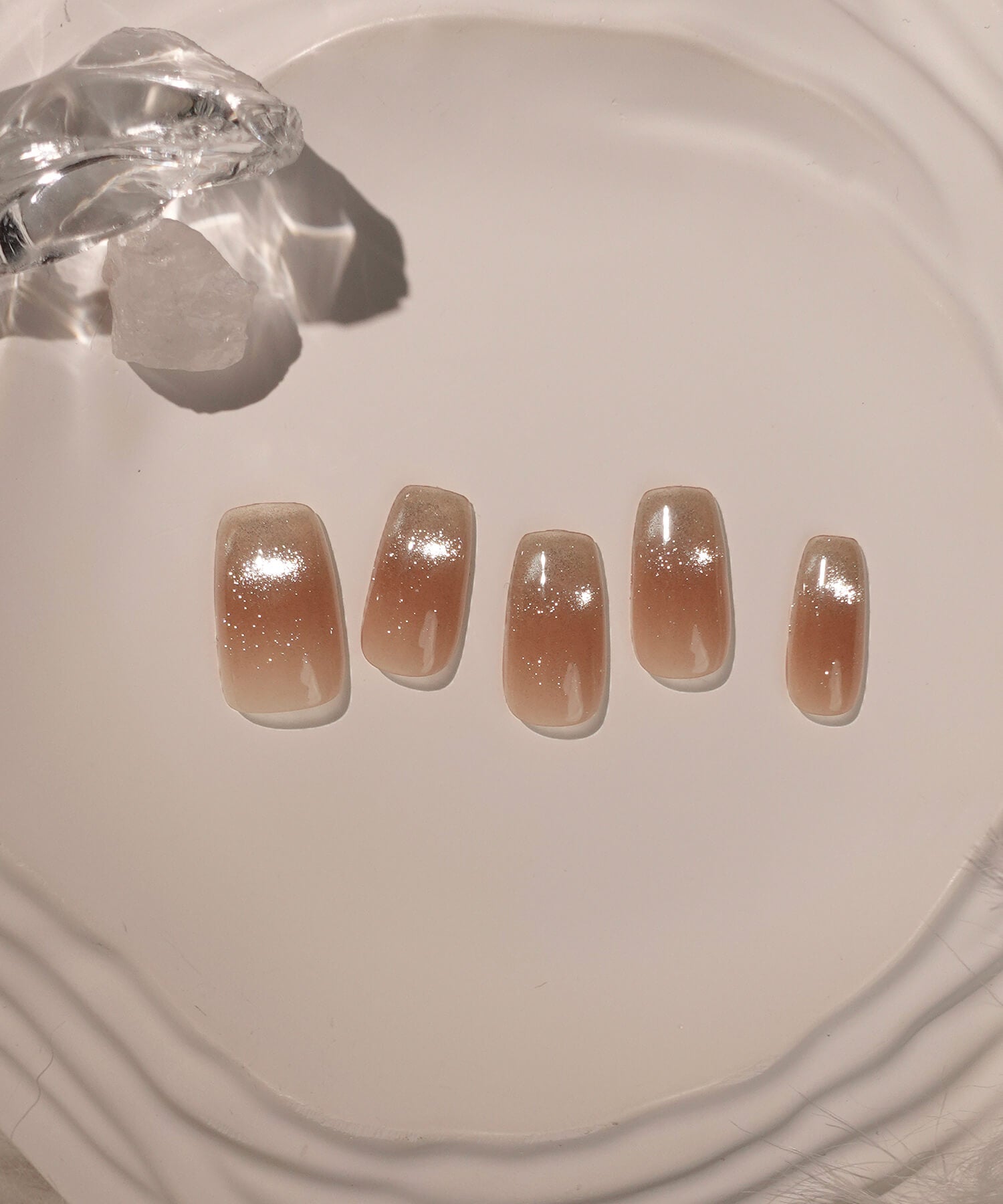 【SOLD OUT】水光ネイルオレンジピンクハーフマグネットグラデーションシンプルスクエアネイルチップ