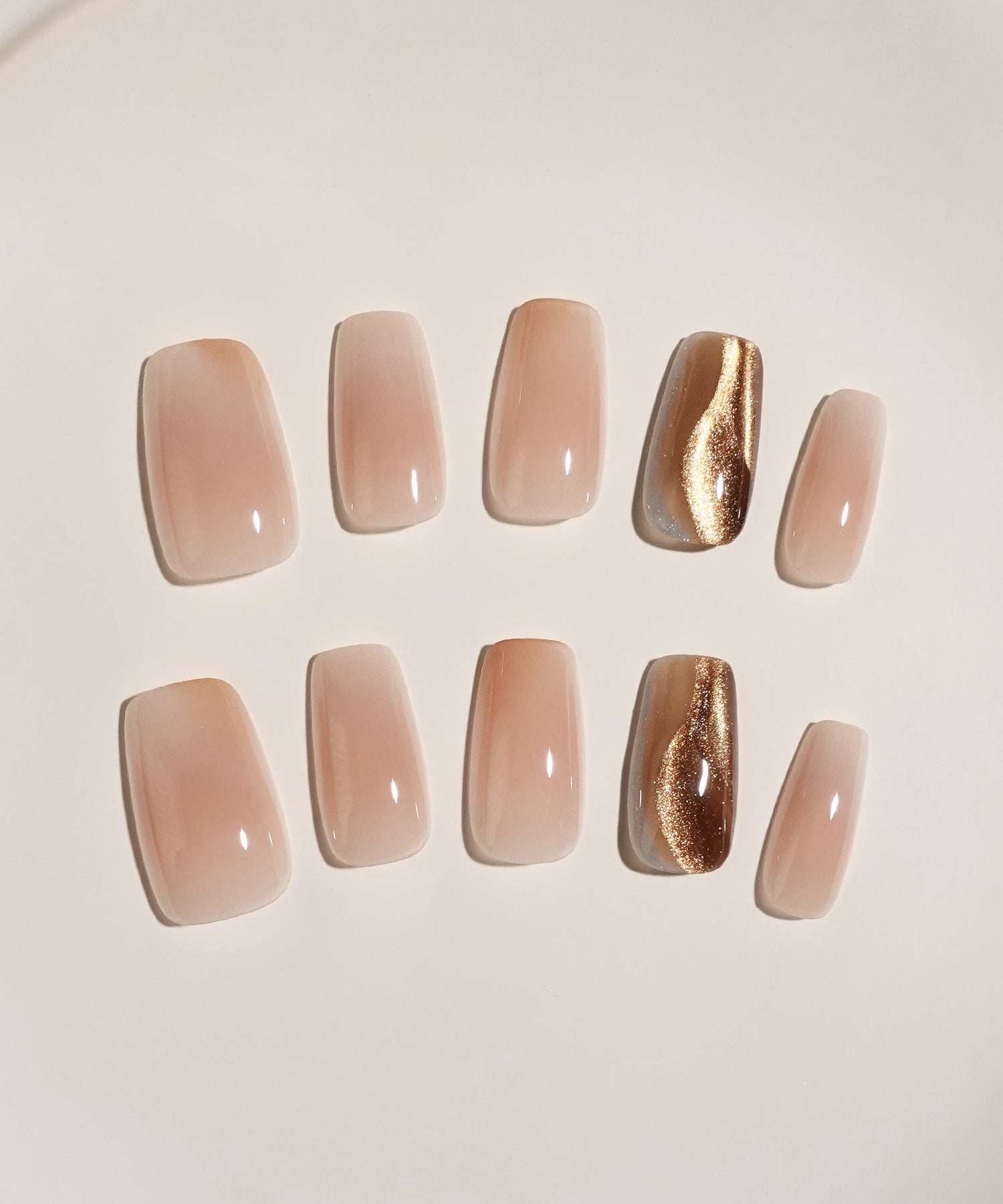 【当日発送】水光ネイルピンクベージュブラウンニュアンスグラデーションマグネットスクエアオフネイルチップ