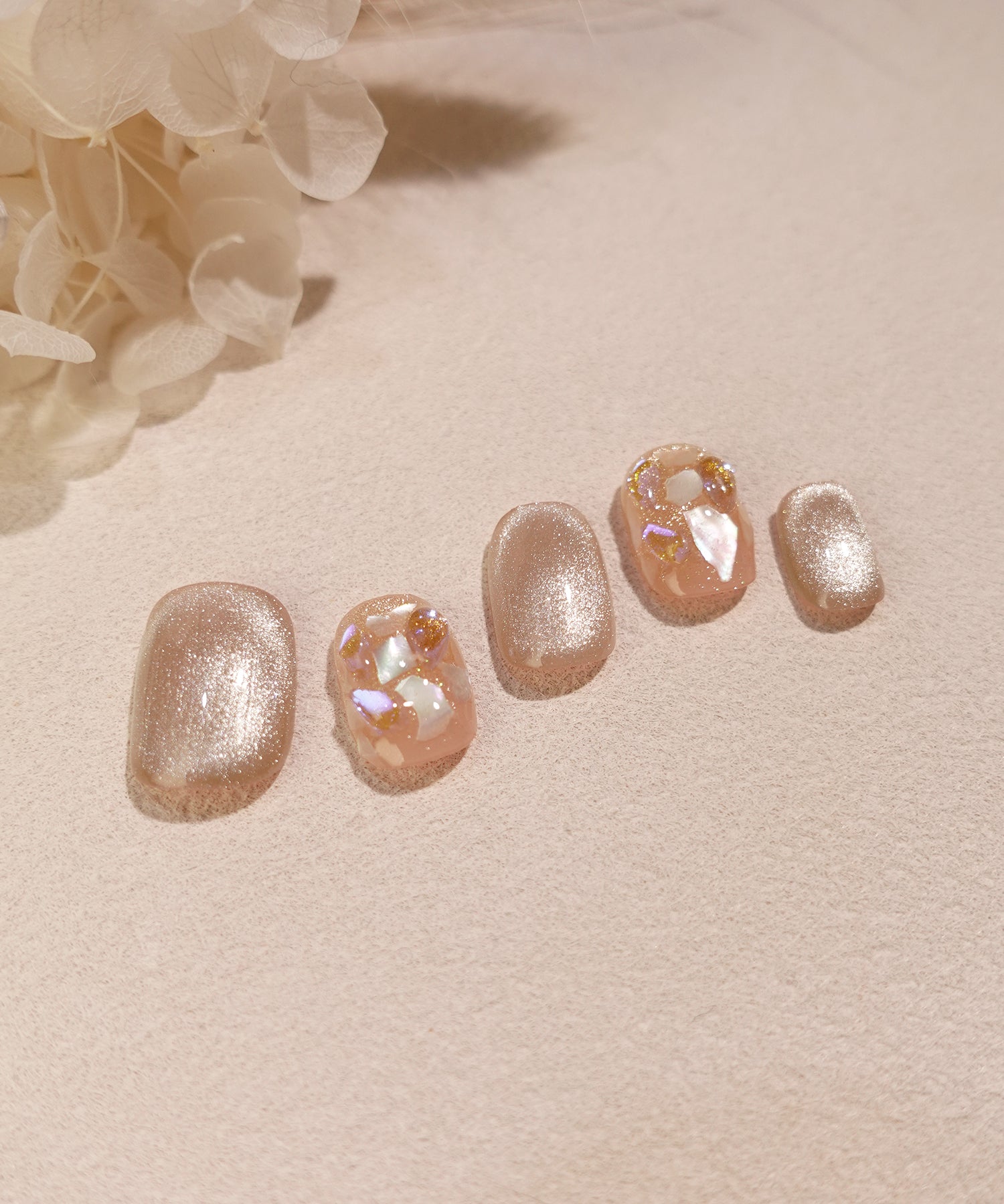 水光ネイルピンクマグネットオーロラシェルショートスクエアネイルチップ