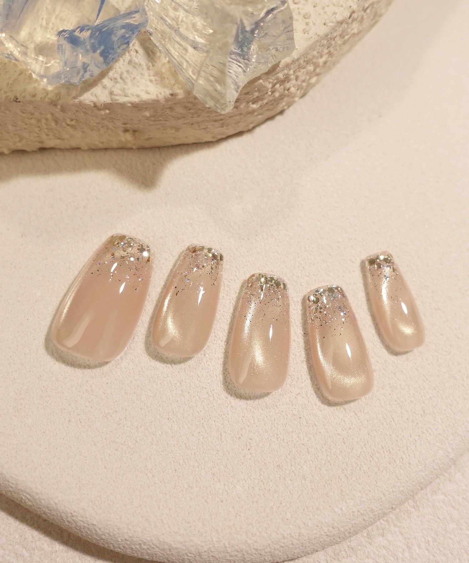 【一部当日発送】水光ネイルピンクマグネットホロラメグラデーションバレリーナネイルチップ