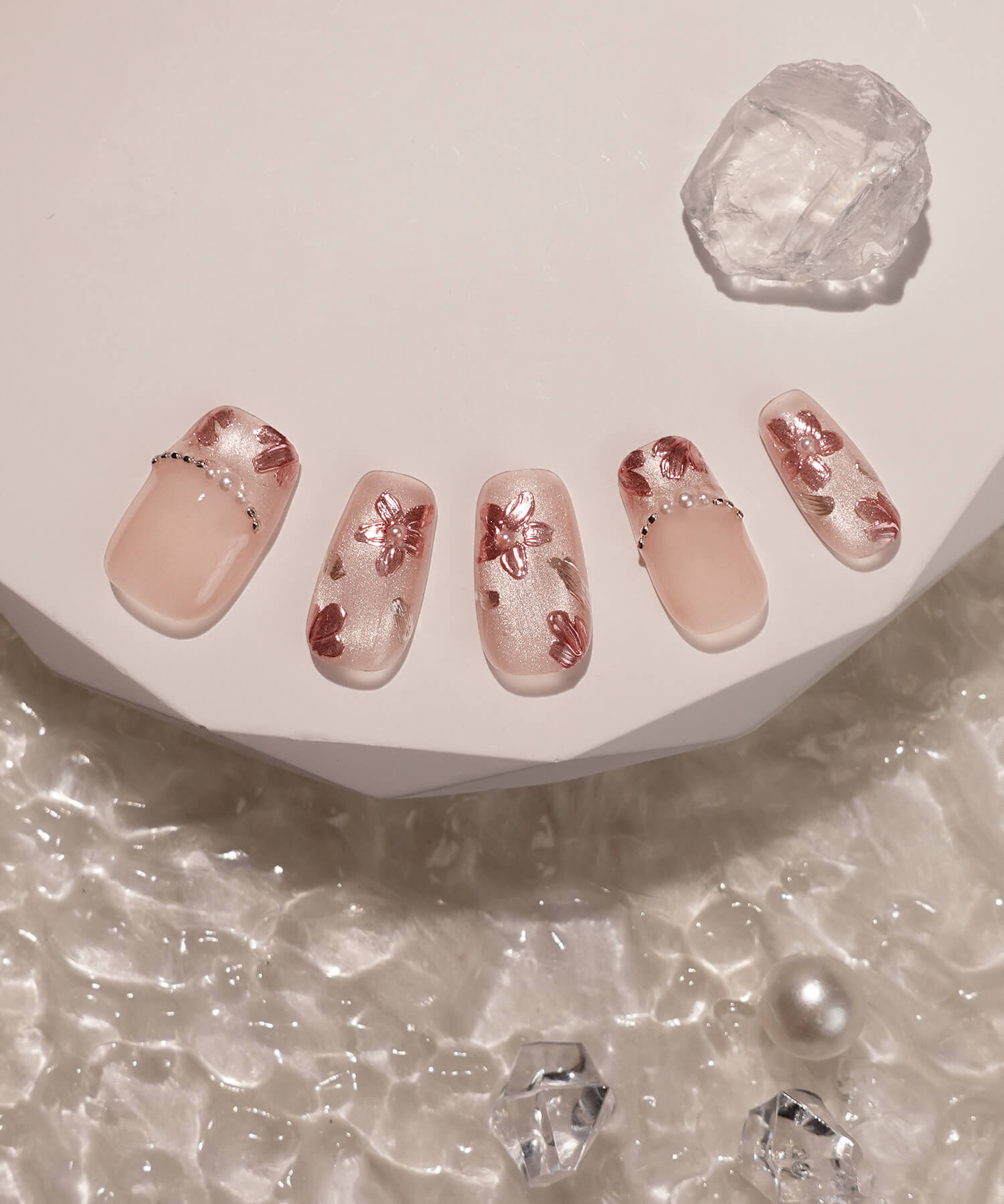 【一部当日発送】水光ネイルピンクマグネットフラワーミラーアートスクエアネイルチップ