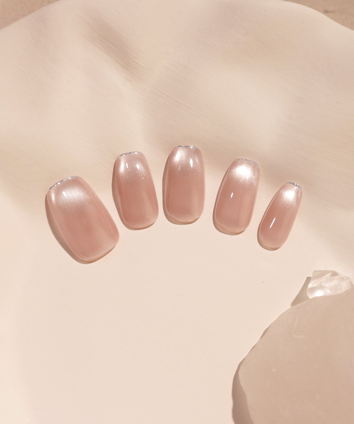 【当日発送】水光ネイルシアーピンクマグネットシルバーラメフレンチスクエアネイルチップ