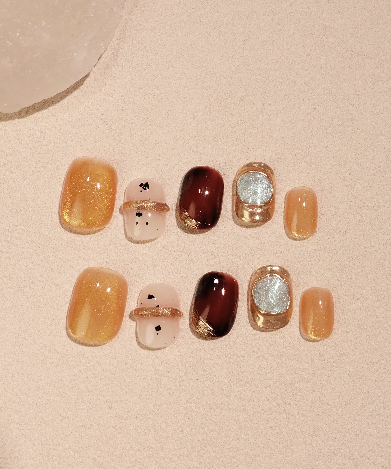 【COMING SOON】水光ネイルゴールドニュアンスリングデザインショートスクエアネイルチップ