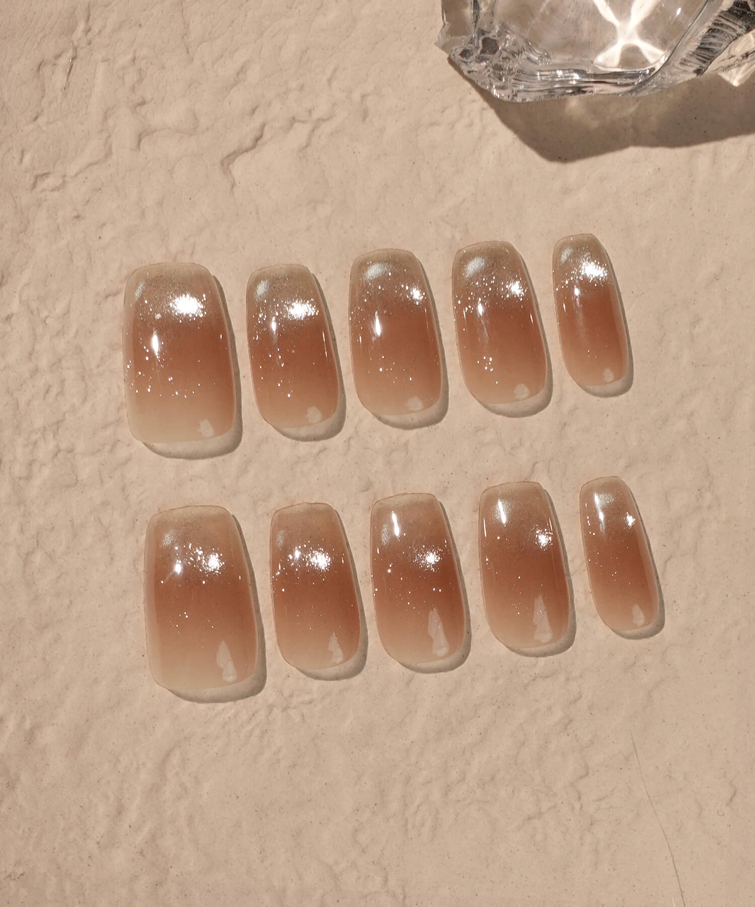 【SOLD OUT】水光ネイルオレンジピンクハーフマグネットグラデーションシンプルスクエアネイルチップ