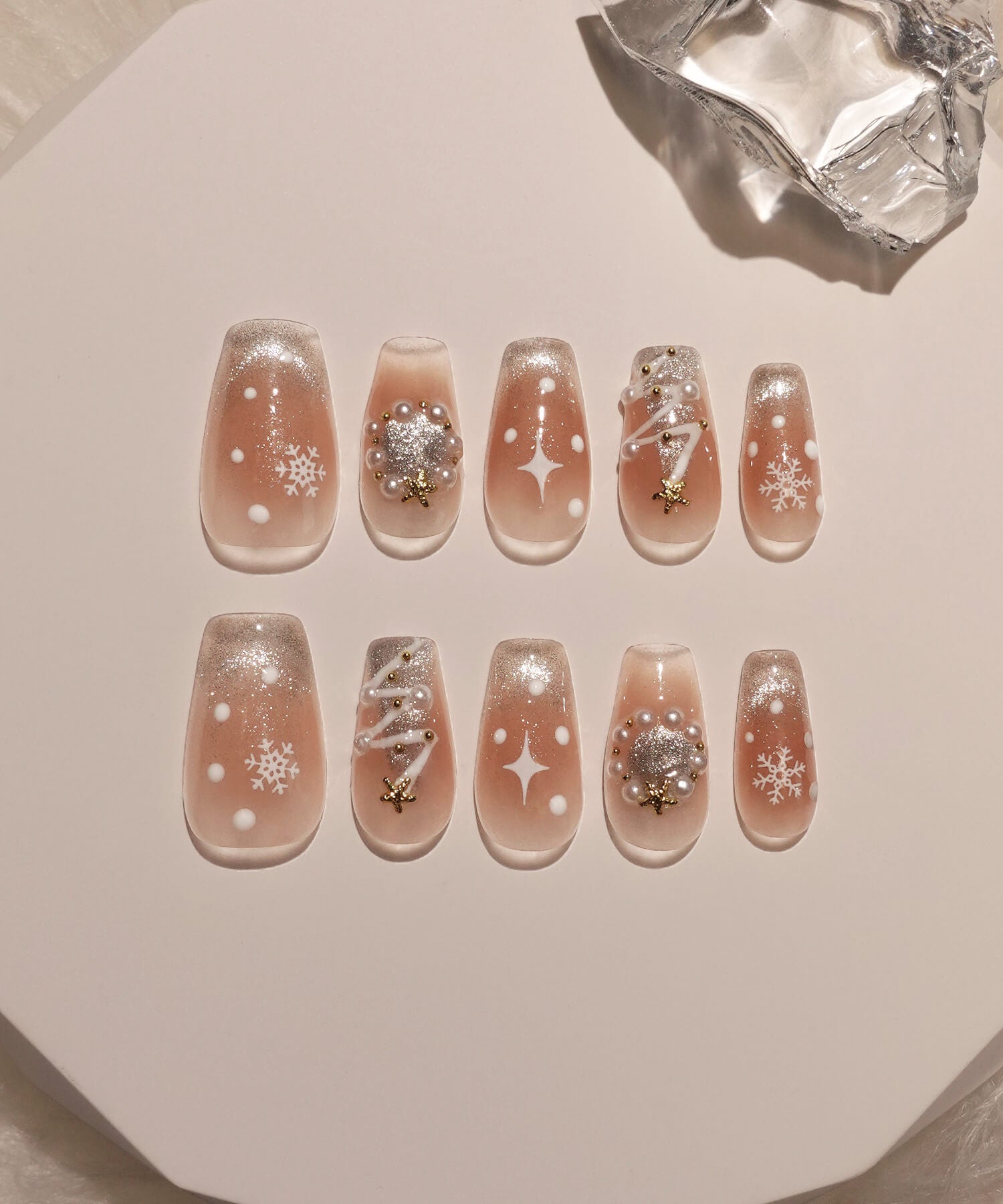 【当日発送】水光ネイルマグネットフレンチツリースノーパールクリスマスバレリーナネイルチップ