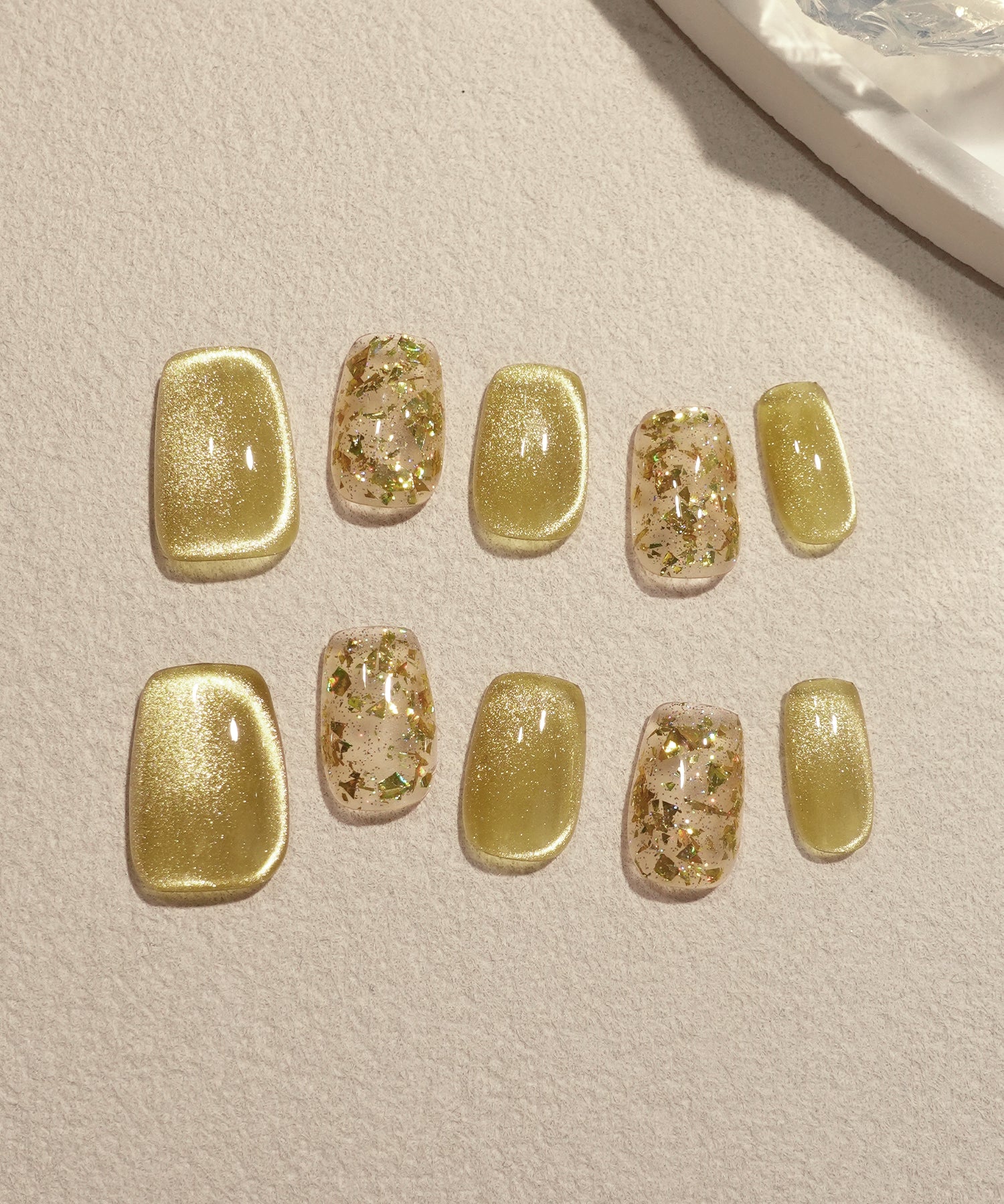 【当日発送】水光ネイルイエローマグネットグリッタースクエアネイルチップ