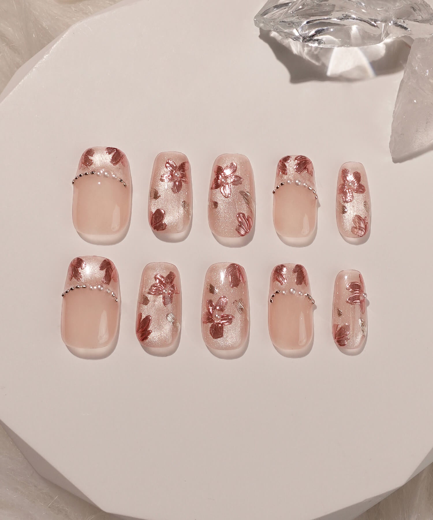 【一部当日発送】水光ネイルピンクマグネットフラワーミラーアートスクエアネイルチップ