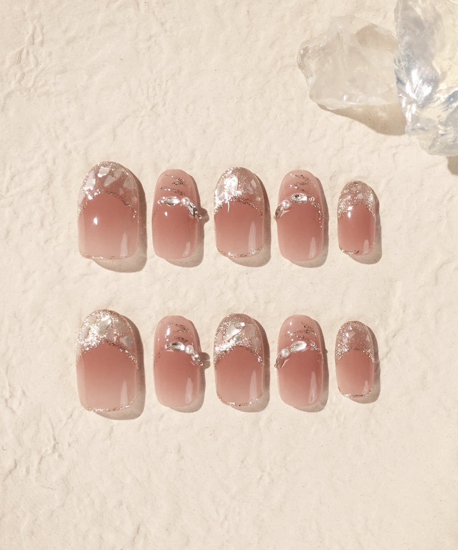 【一部当日発送】水光ネイルピンクチークホロラメフレンチオーバルネイルチップ