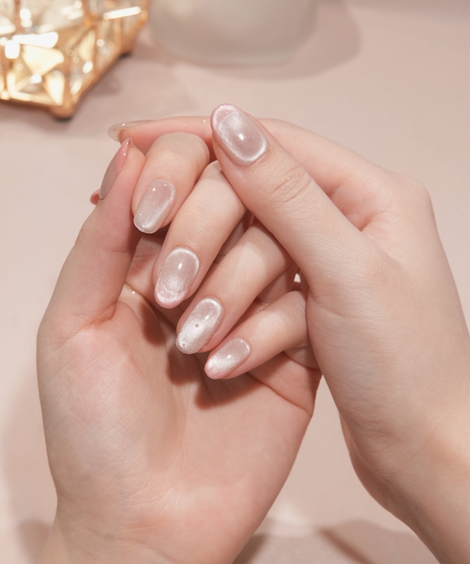 【一部当日発送】水光ネイルピンクマグネットフレンチドットオーバルネイルチップ