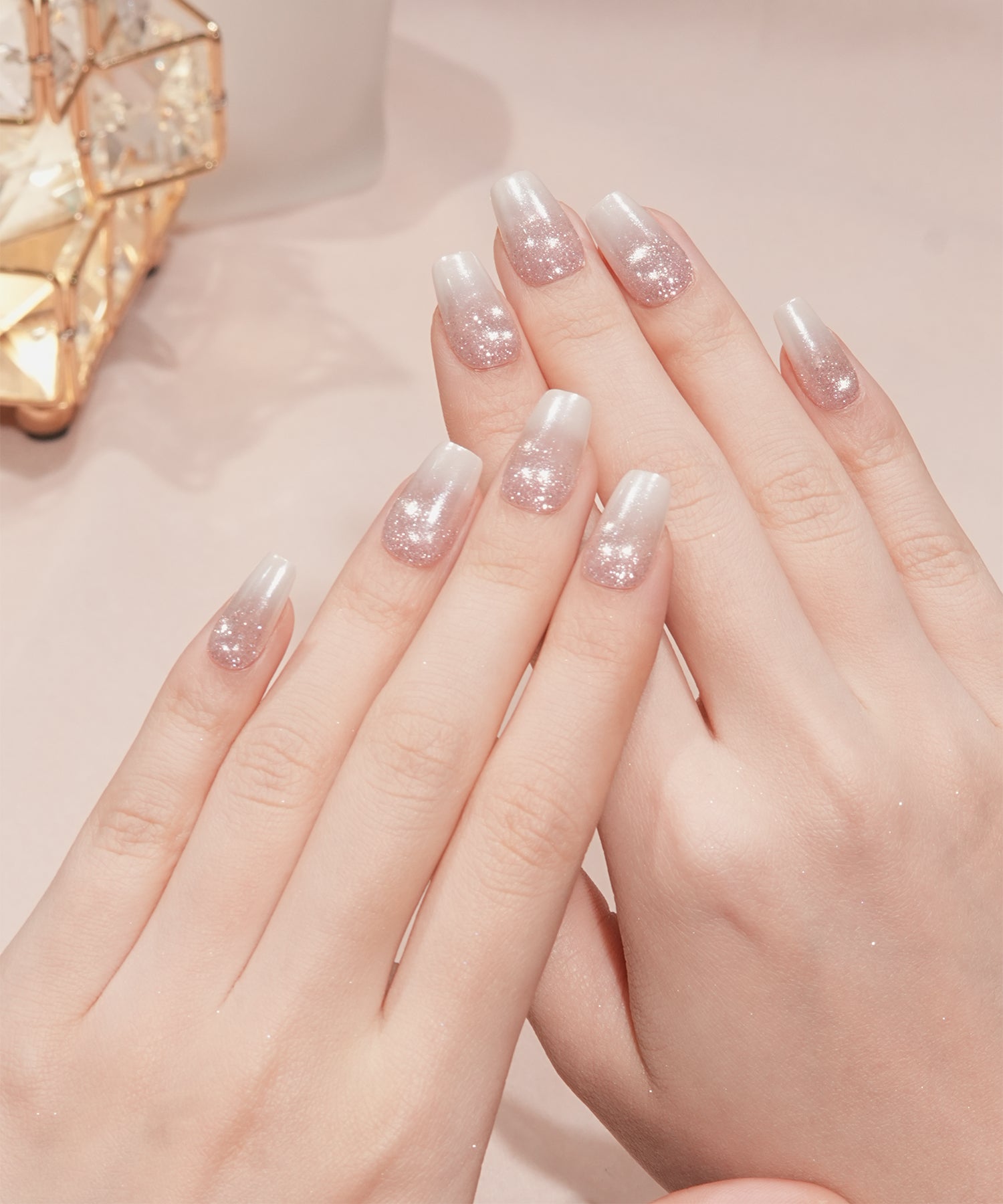 【当日発送】水光ネイルピンクホワイトグラデーションピンクラメバレリーナネイルチップ