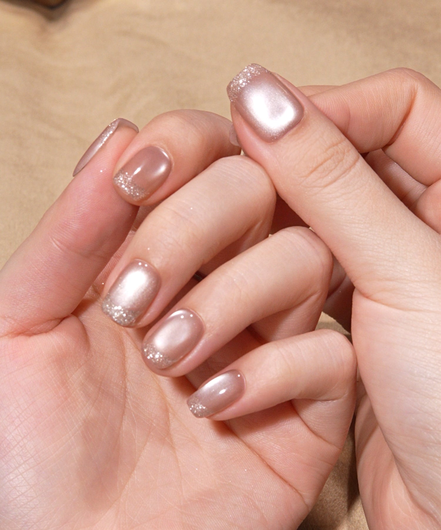 【当日発送】水光ネイルピンクマグネットワンカラーフレンチラメスクエアネイルチップ