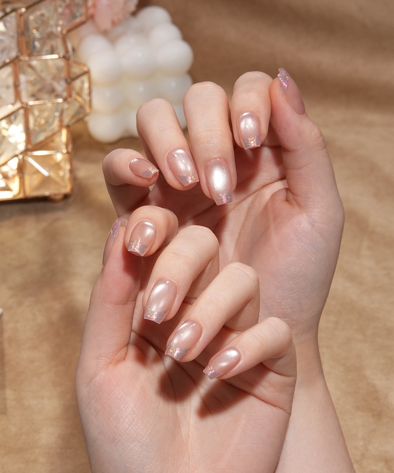 【当日発送】水光ネイルピンクマグネットオーロラミラーフレンチバレリーナネイルチップ