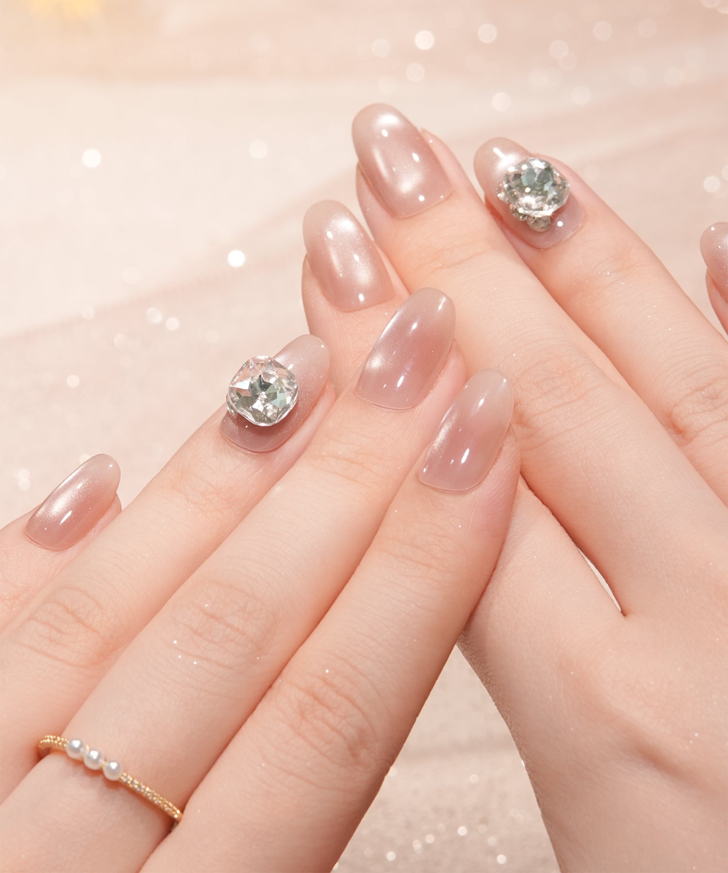 【当日発送】水光ネイルピンクマグネットワンカラービジューオーバルネイルチップ