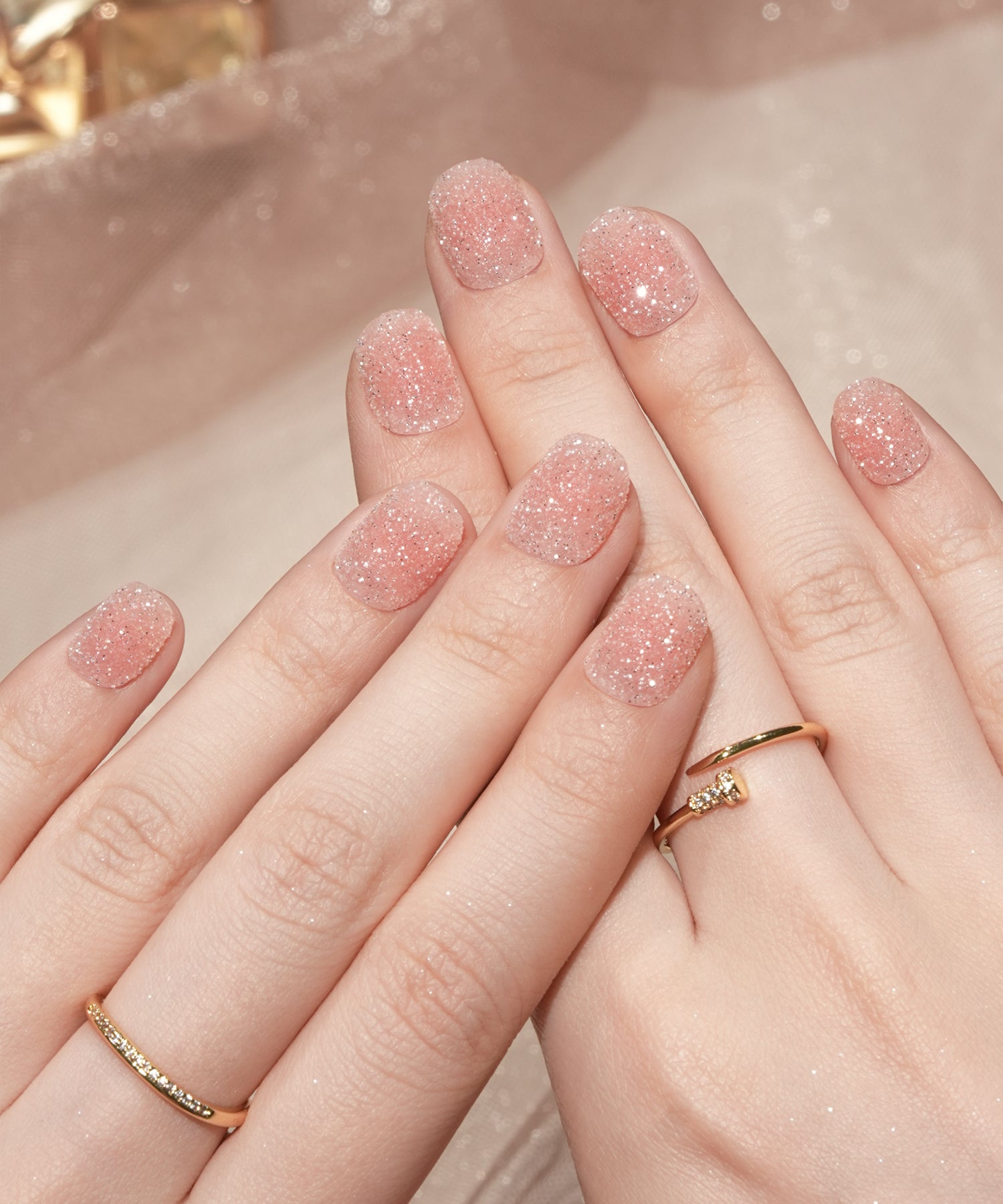 【当日発送】水光ネイルピンクチークシュガーラメショートラウンドネイルチップ