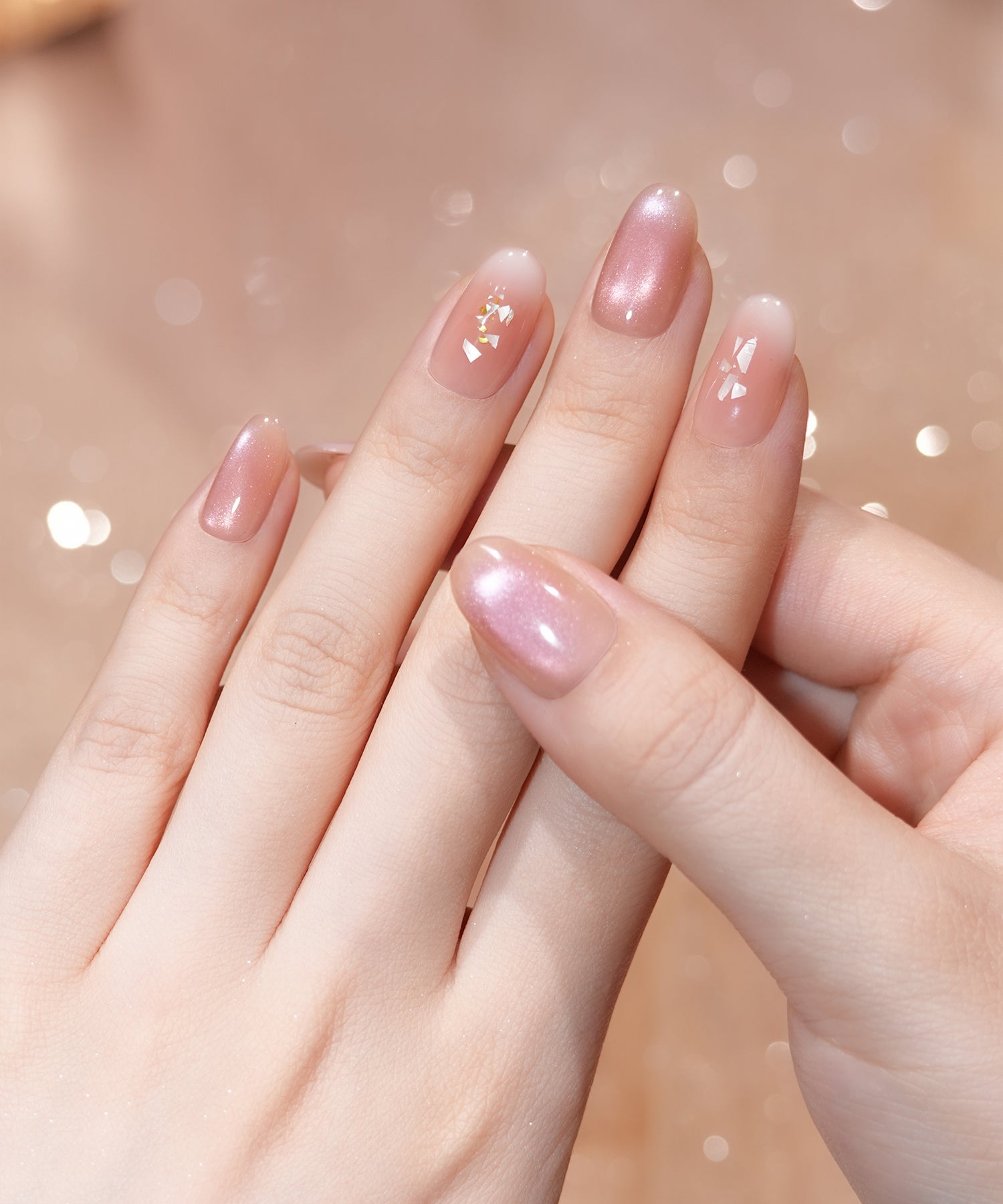 【COMING SOON】水光ネイルピンクパープルマグネットチークホロオーバルネイルチップ