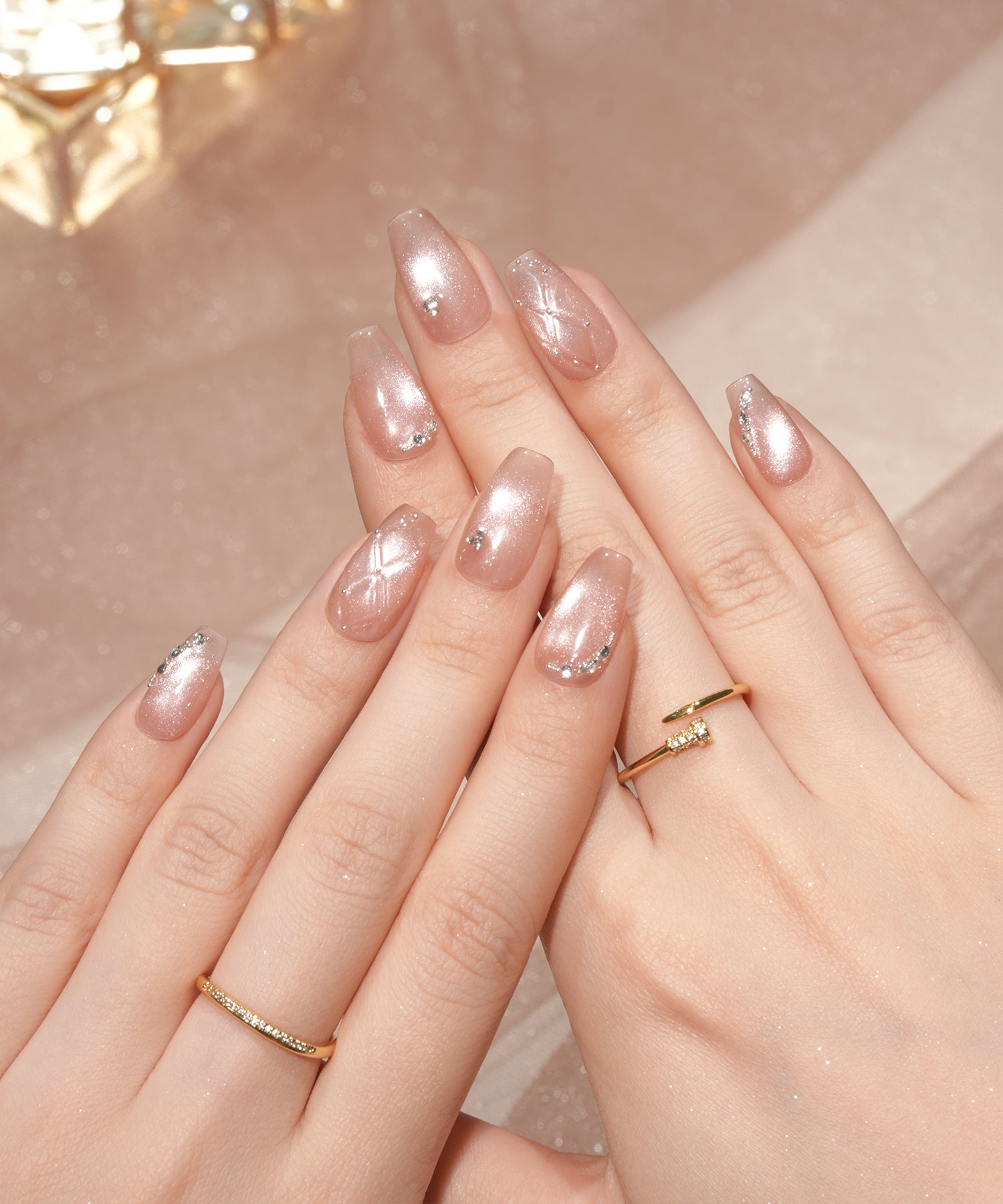 【当日発送】水光ネイルピンクマグネットストーンキルティングデザインバレリーナネイルチップ