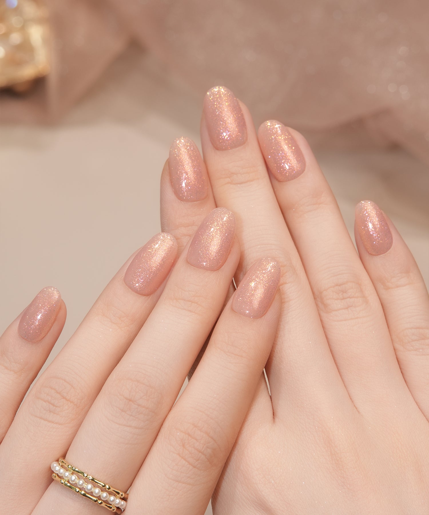 【COMING SOON】水光ネイルオレンジワンカラーラメオーバルネイルチップ