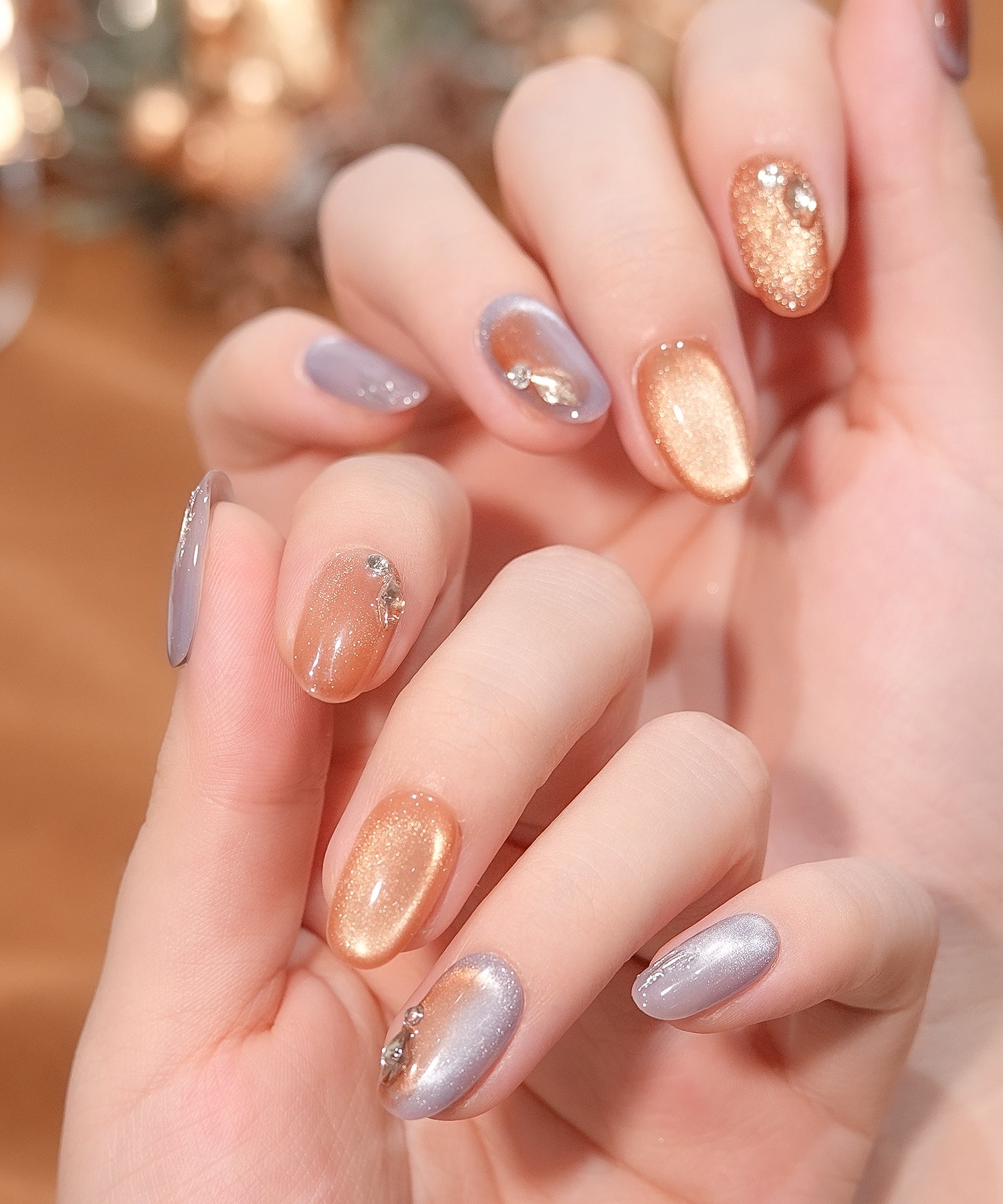 【COMING SOON】水光ネイルスモーキーカラーグラデーションマグネットストーンオーバルネイルチップ