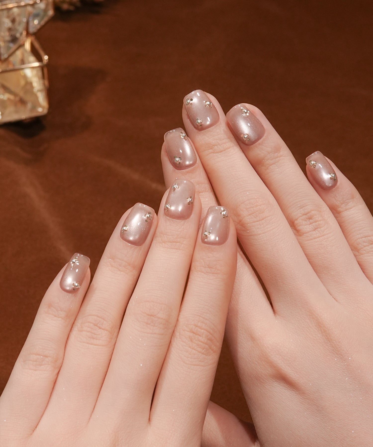 【当日発送】水光ネイルピンクワンカラーフラワーライクパールホロスクエアネイルチップ