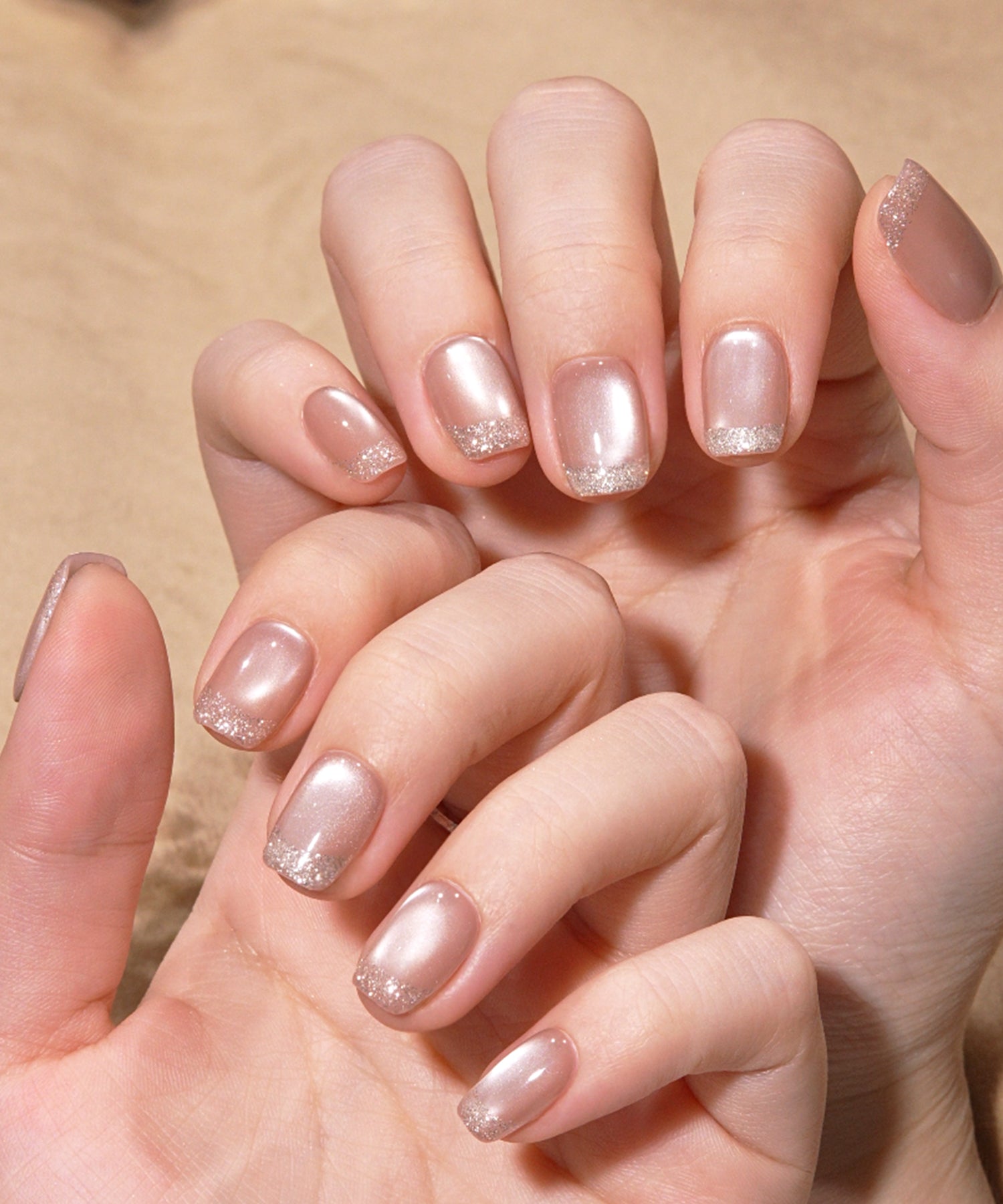 【当日発送】水光ネイルピンクマグネットワンカラーフレンチラメスクエアネイルチップ