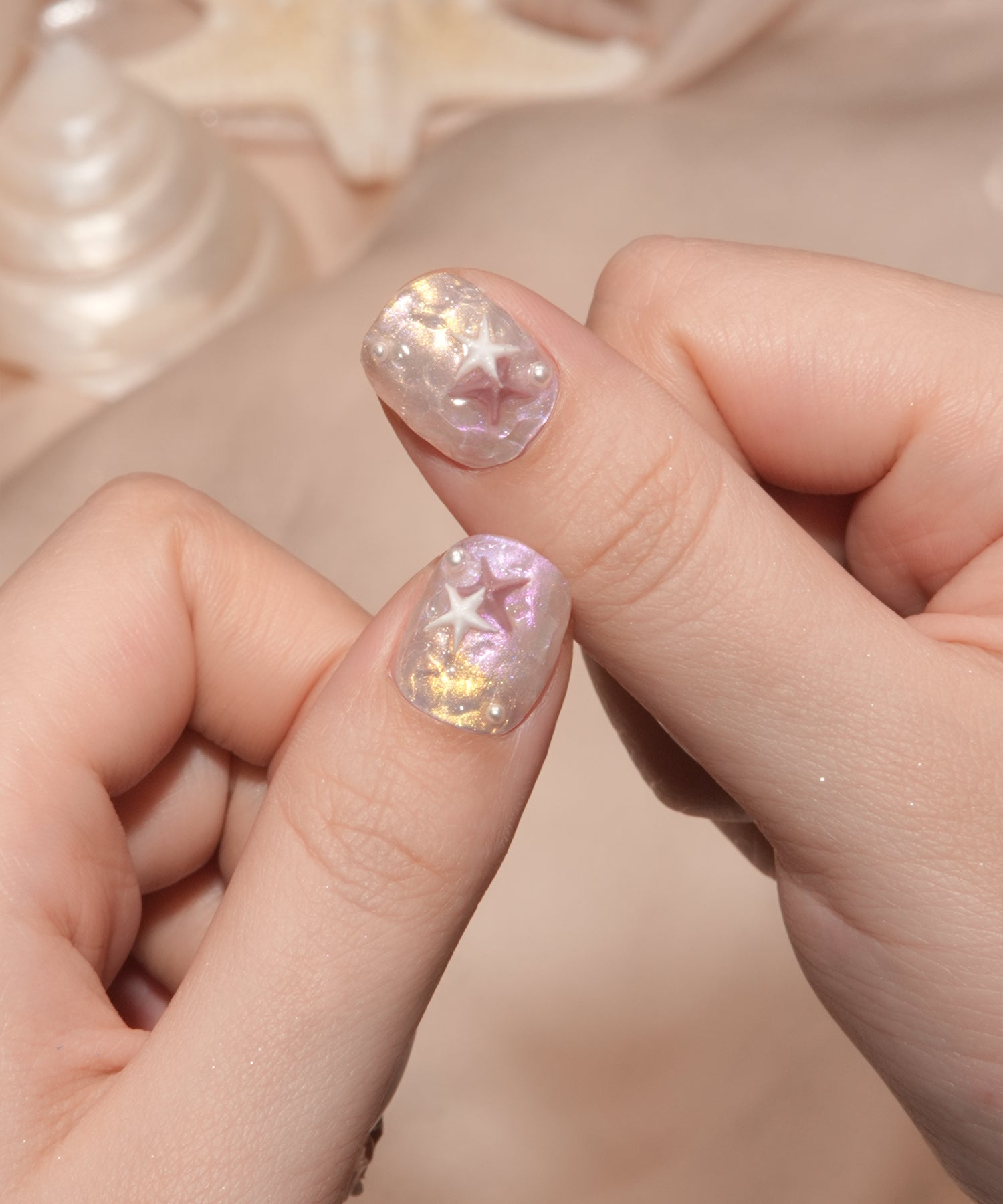 【当日発送】水光ネイルシアーカラーマグネットスターフィッシュパールショートラウンドネイルチップ