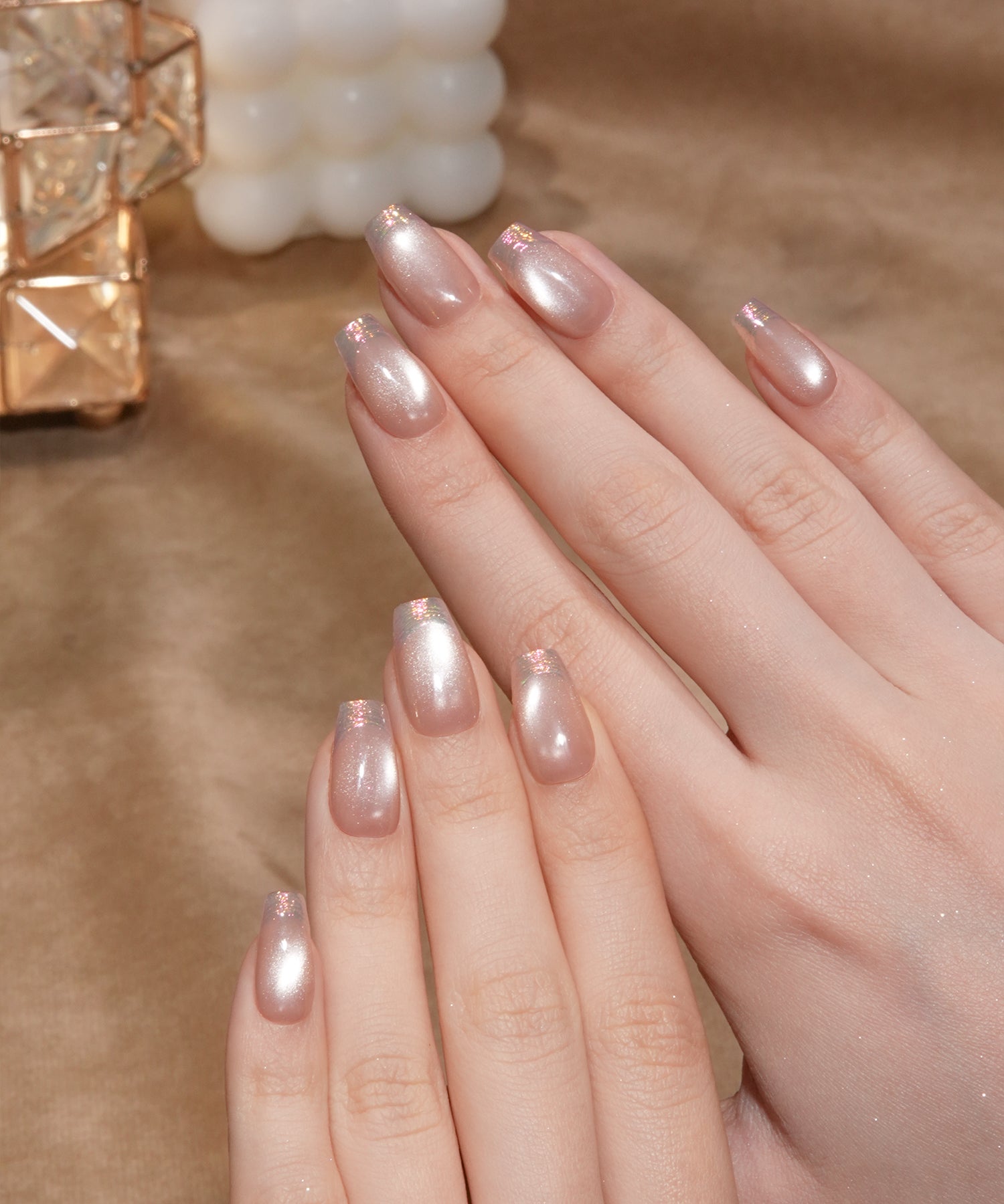 【当日発送】水光ネイルピンクマグネットオーロラミラーフレンチバレリーナネイルチップ