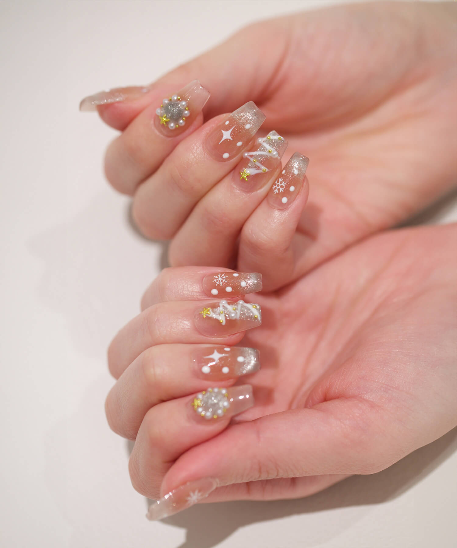 【当日発送】水光ネイルマグネットフレンチツリースノーパールクリスマスバレリーナネイルチップ